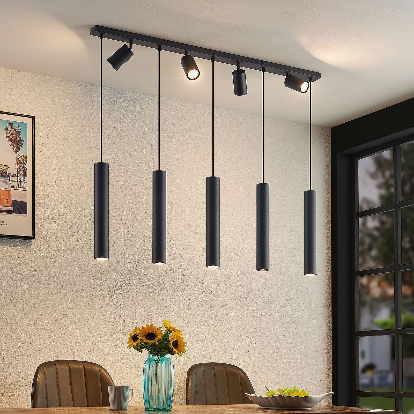 Lindby Hängeleuchte Sanad, Metall, Schwarz IP20, 9 x 10 W LED günstig online kaufen