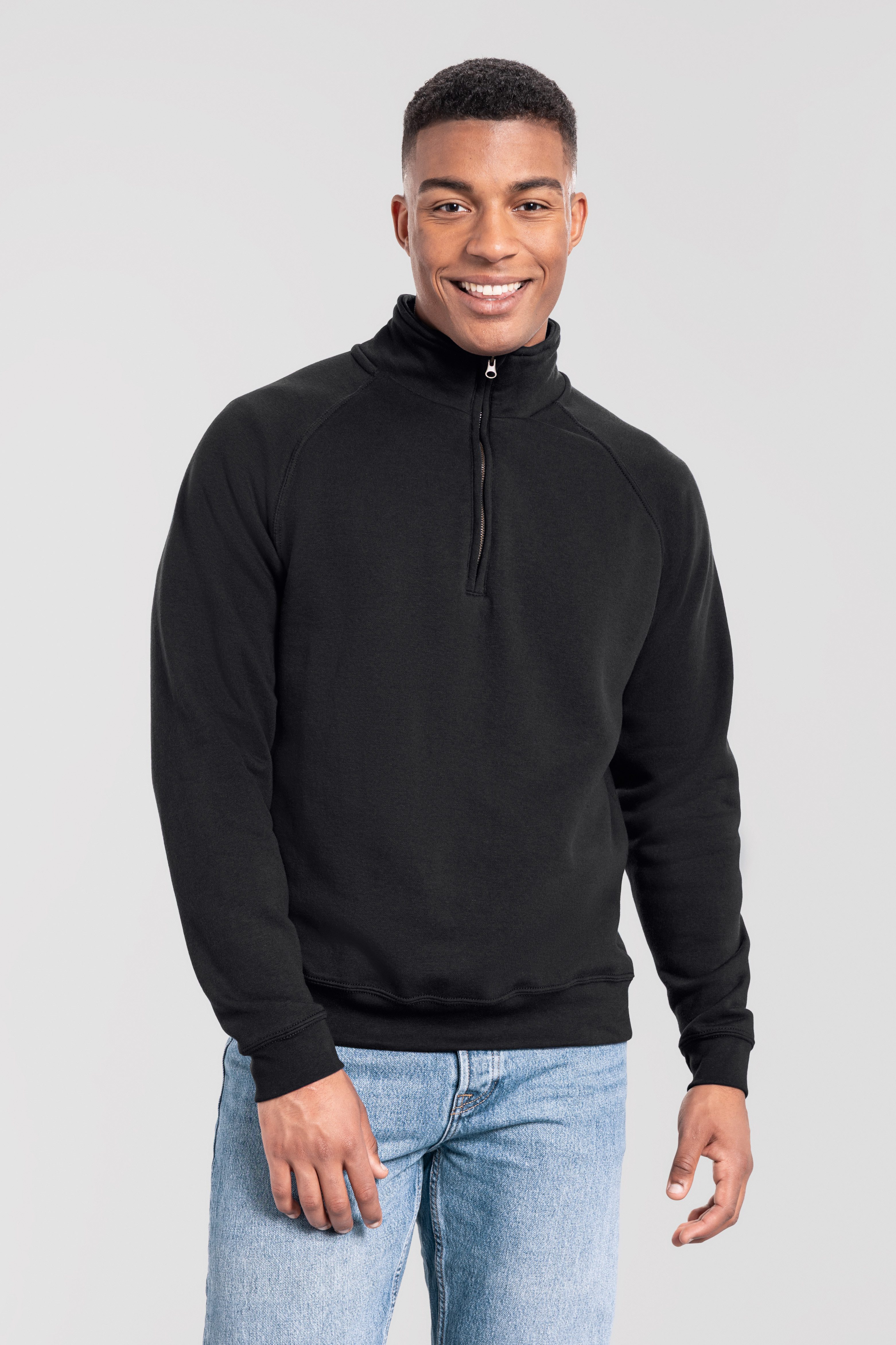 Fruit of the Loom Sweatshirt Iconic Premium Zip Neck Sweat melierte Optik, aus Baumwolle und Polyester, in normaler Länge