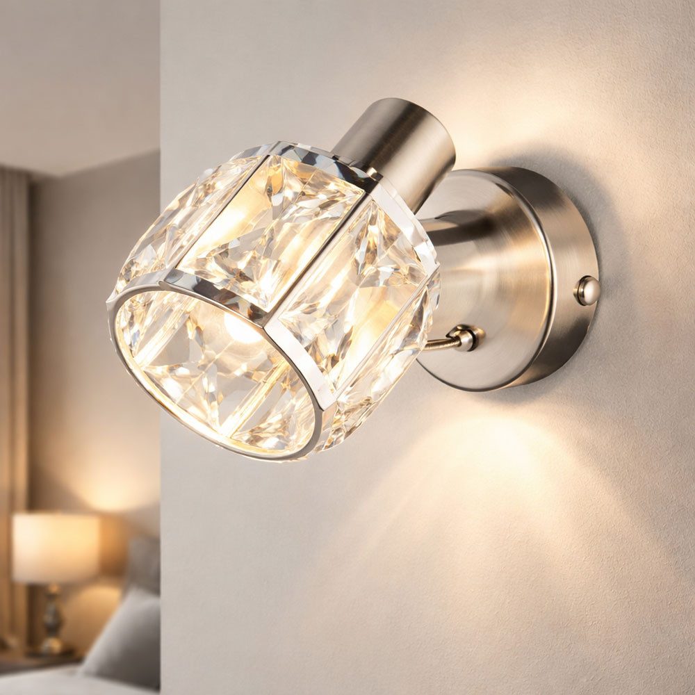 GLOBO LIGHTING LED Wandleuchte, Leuchtmittel inklusive, Warmweiß, Chrom Wand Strahler Wohn Zimmer Beleuchtung Kristall Lampe-