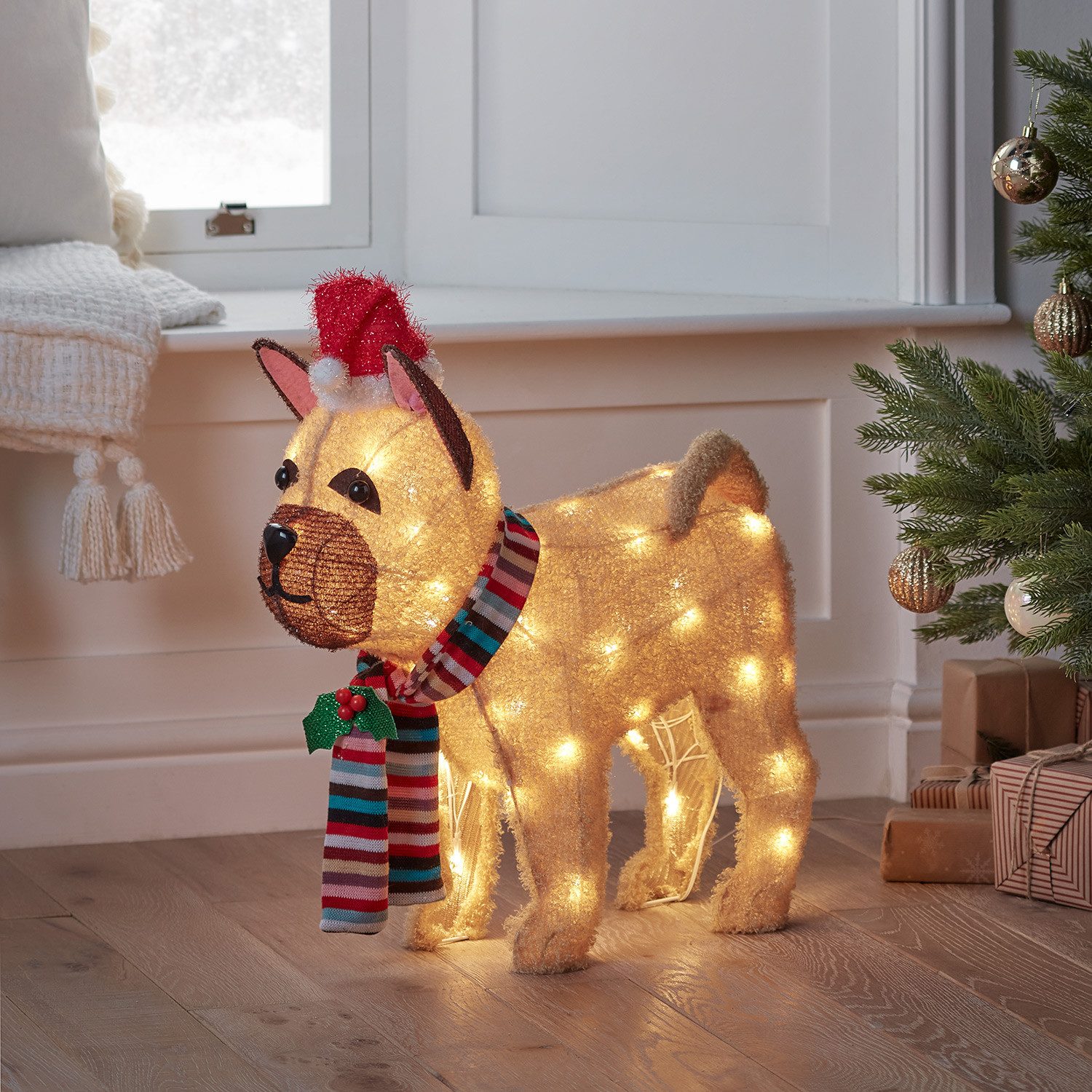 Lights4fun LED-Dekofigur LED Weihnachtsfigur Bulldogge für den Außenbereich, Weihnachtsbeleuchtung Höhe: 55cm