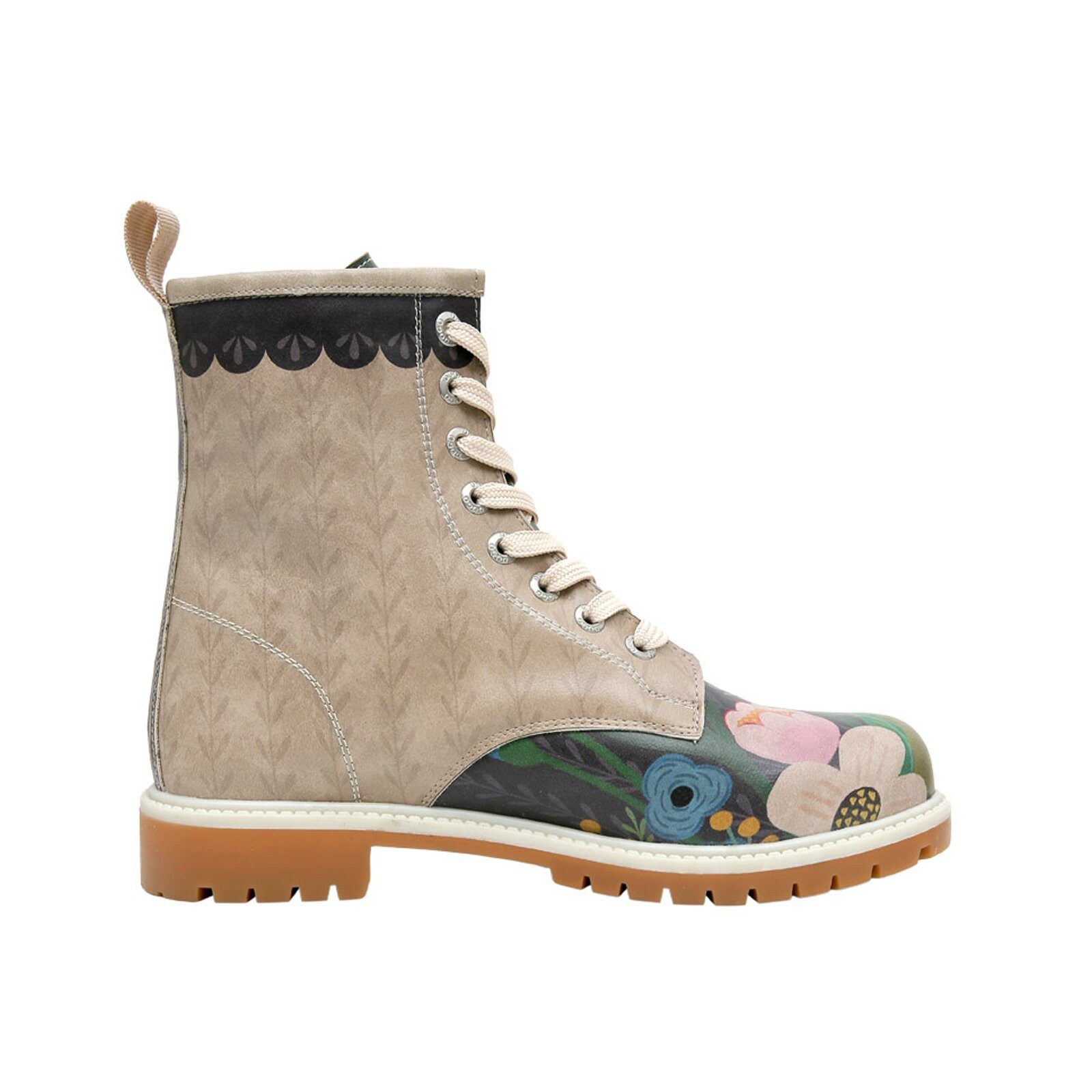 DOGO Long Boots Schnürstiefel Bear And Flowers Damen Stiefeletten, Schnürboots Handgefertigt