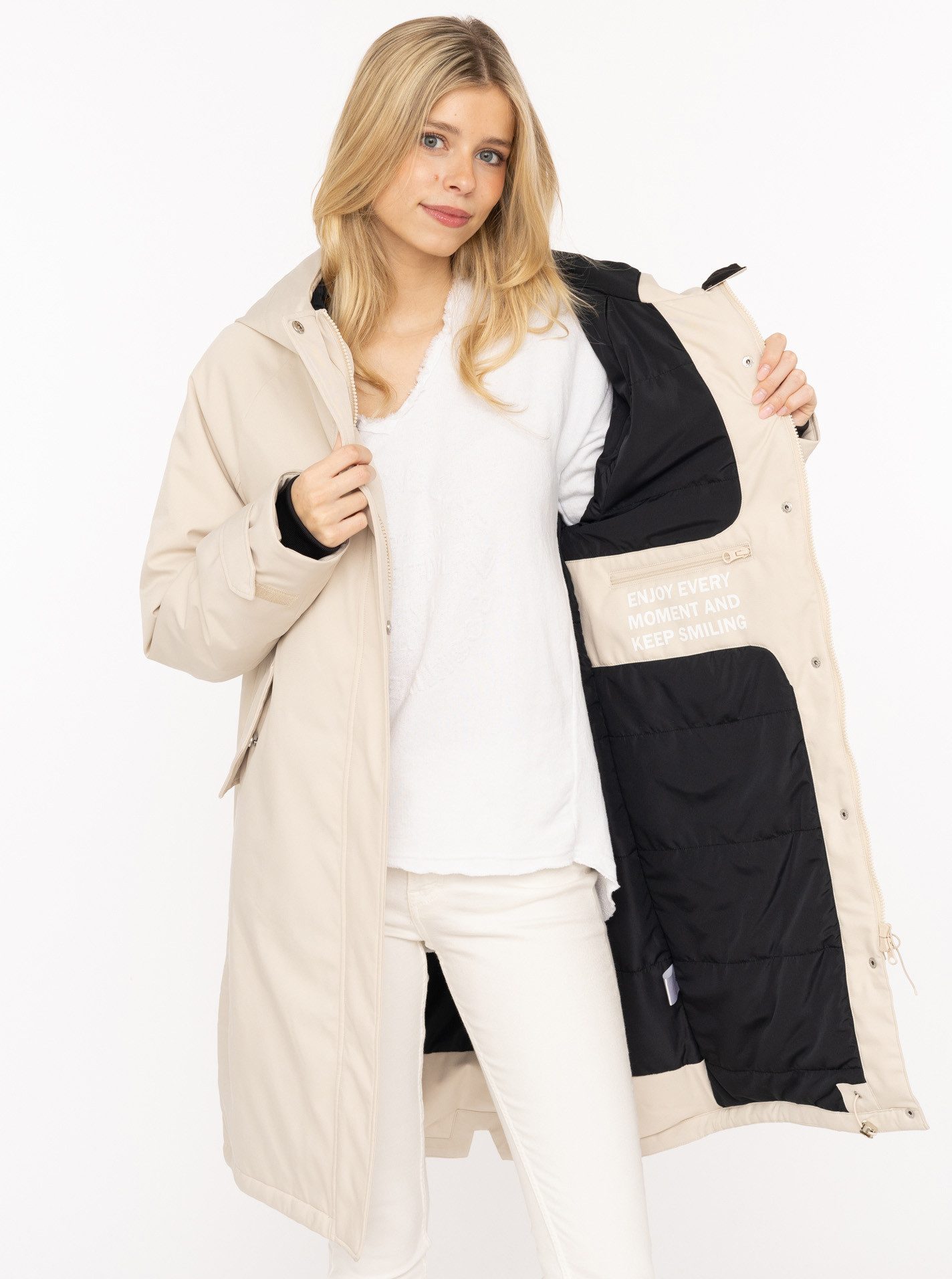 Zwillingsherz Kurzmantel "Keep Smiling" Kapuze, verdeckter Reißverschluss günstig online kaufen