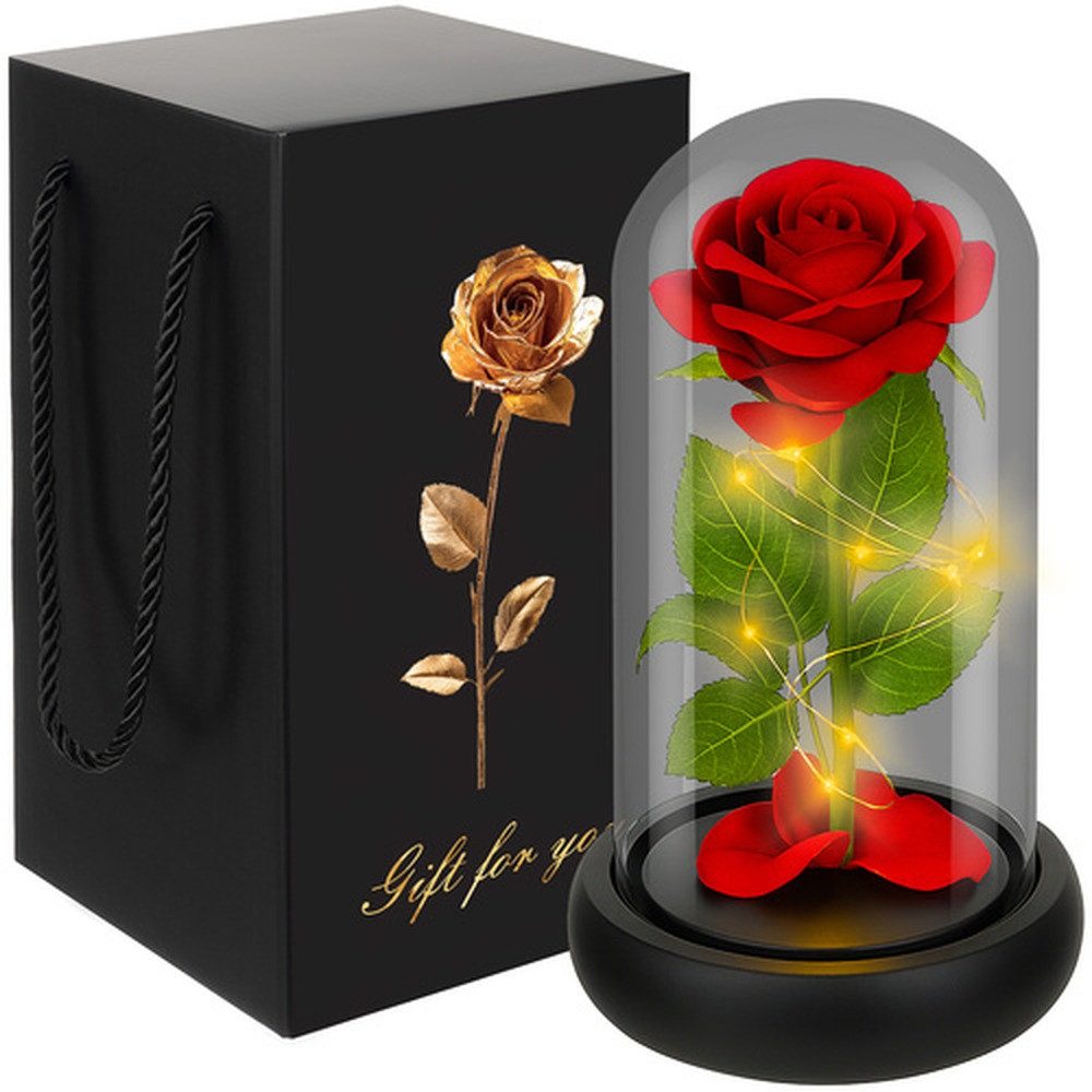 Ruhhy Rose LED Rose im Glas Spar-Set, 1 St., Geschenkbox, warmweiße LEDs umgeben die Rose, erzeugen edle Lichtakzente