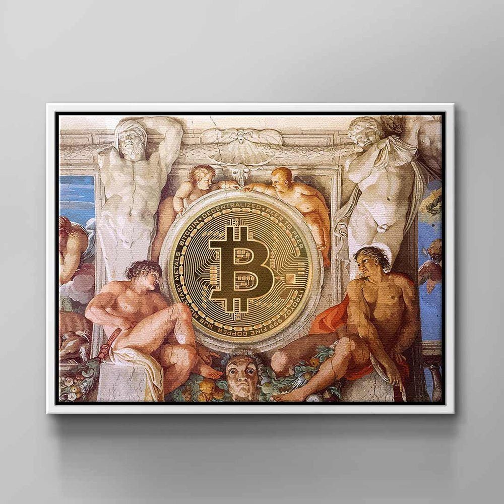 Motivation Bitcoin alter Gott ohne weiß Rahmen Bitcoin Wandbild museum History, Leinwandbild Geschichte braun DOTCOMCANVAS®