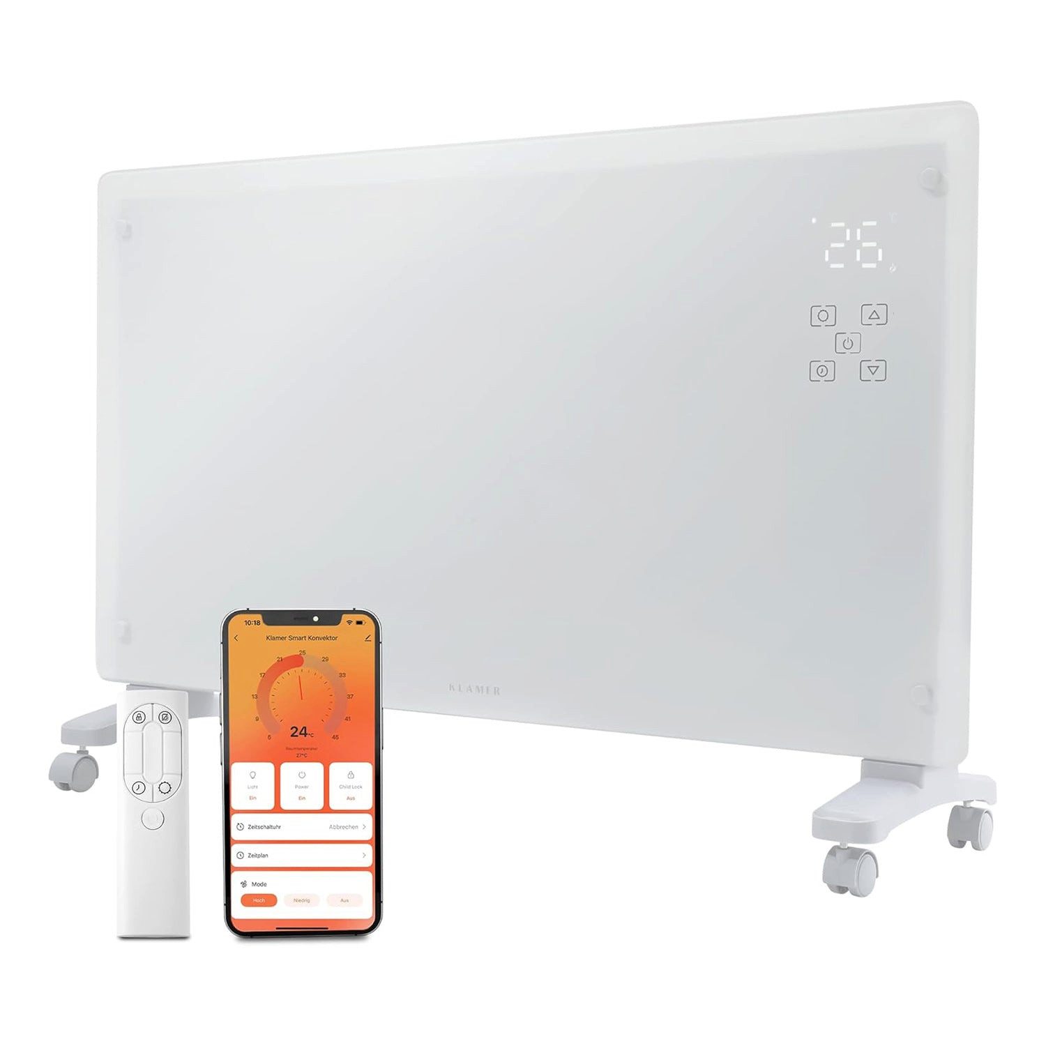 KLAMER Konvektor Pro 2500 W WLAN Heizgerät – Smart Konvektor mit App- & Timersteuerung…, LED Display, Programmierbare Heizpläne, Drei intelligente Heizmodi