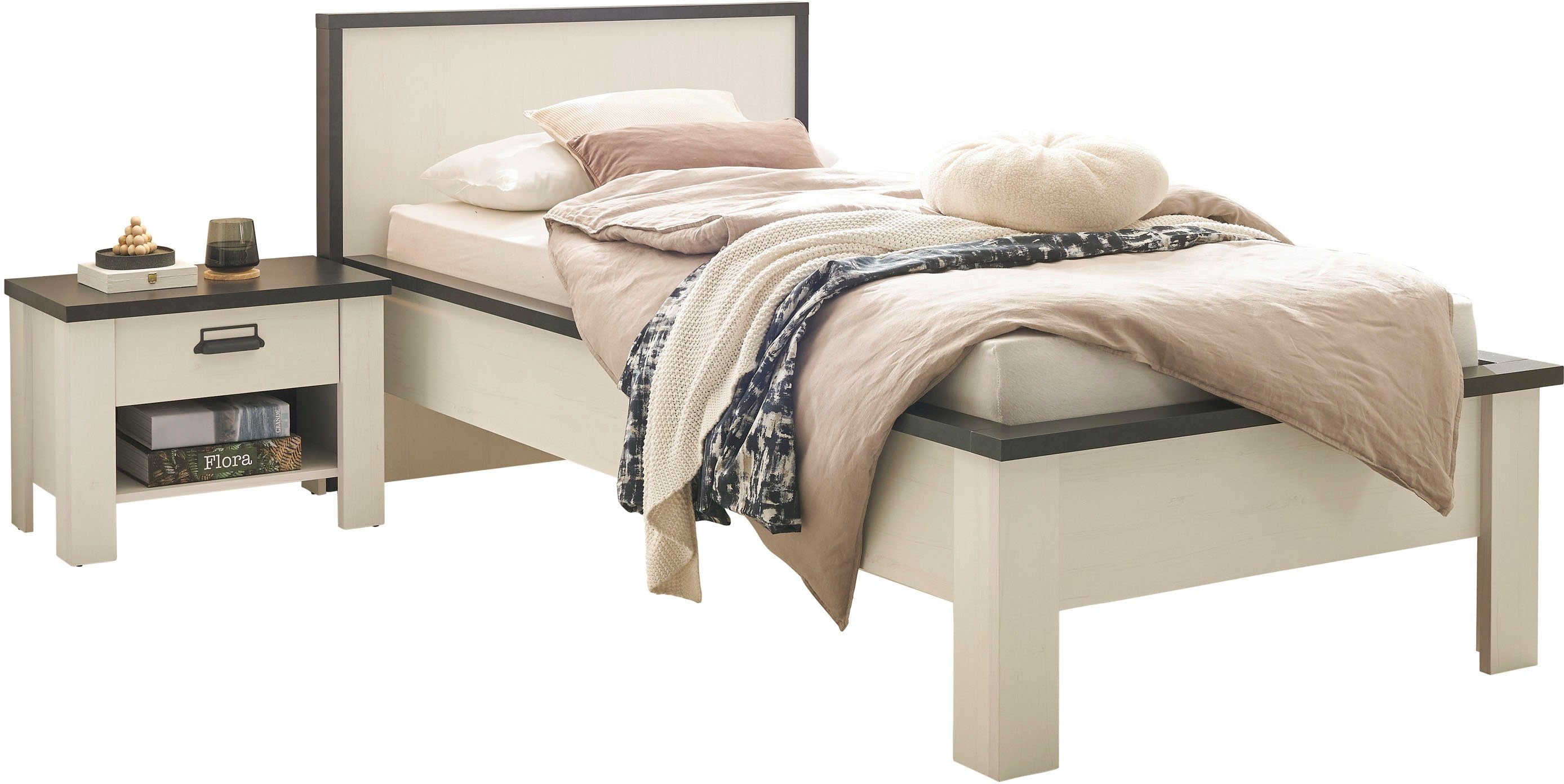 Home affaire Bettanlage SHERWOOD, (2-tlg), Liegefläche Bett 90x200cm, Nachttisch mit 1 Schublade