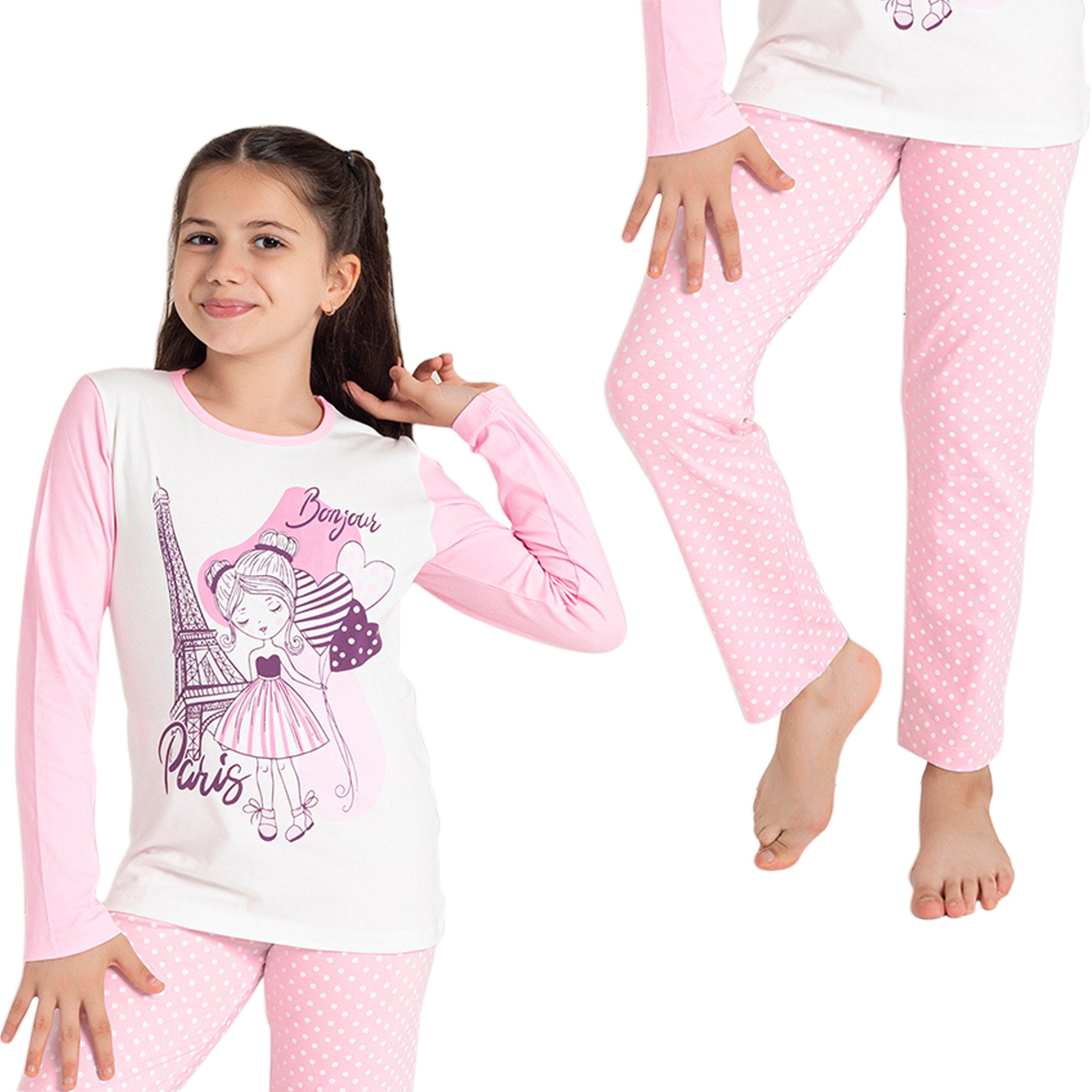 Langarm LOREZA (Set, - 2 Baumwolle Mädchen zweiteiliger Paris Schlafanzug tlg) Pyjama