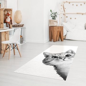 Läufer Teppich Vinyl Kinderteppich Kinderzimmer Tiere Katze lang, Bilderdepot24, Läufer - schwarz weiß glatt