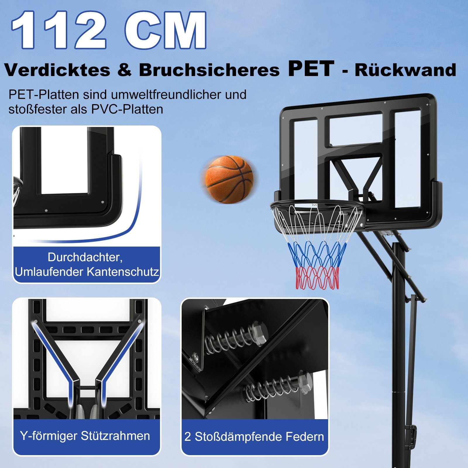 COSTWAY Basketballständer Basketballanlage, von 245-305 cm