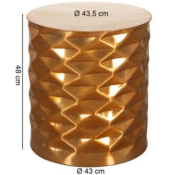 Wohnling Beistelltisch WL5.474 (43,5x48x43,5 cm Aluminium Hammerschlag Gold Rund), Kleiner Wohnzimmertisch, Sofatisch Orientalisch