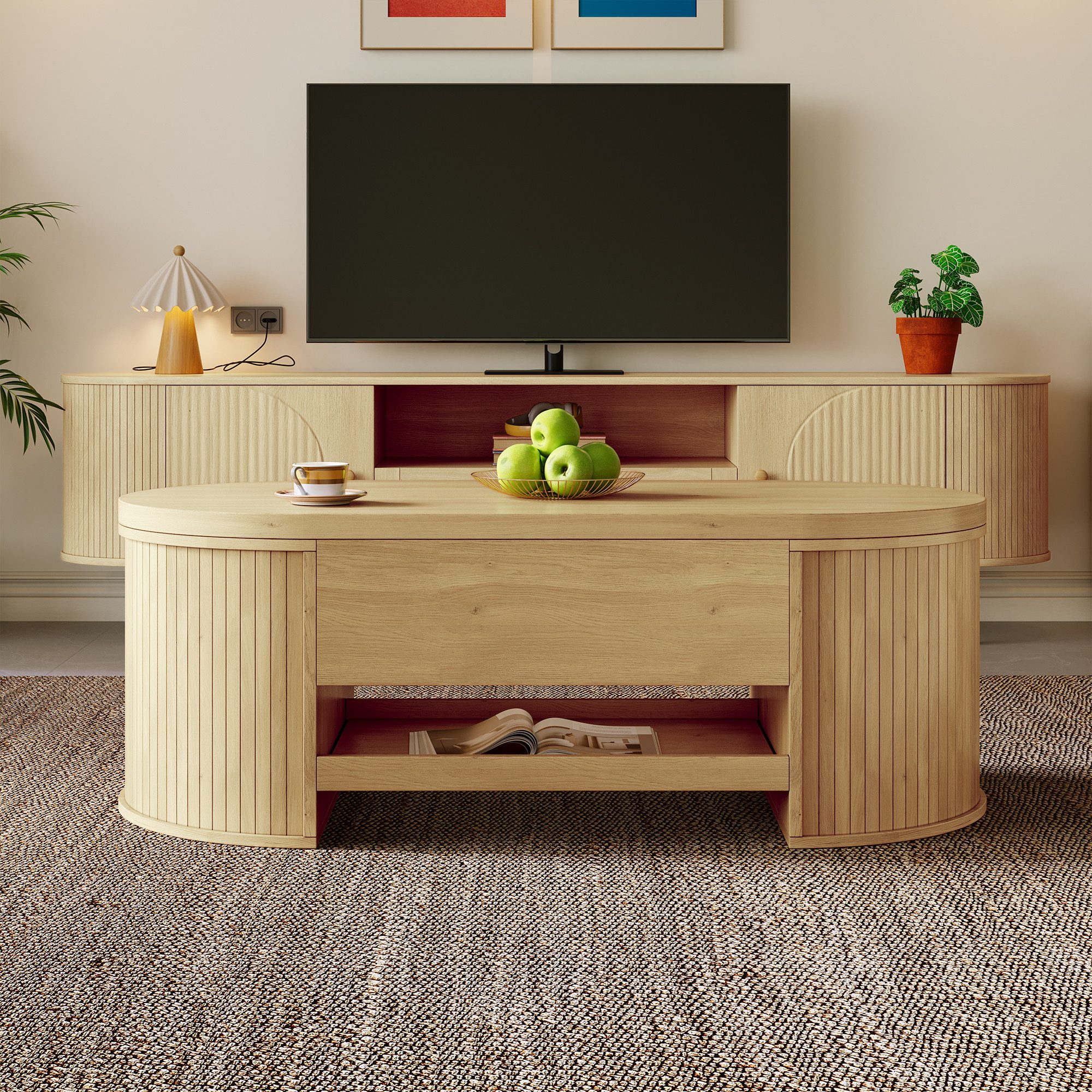REDOM Couchtisch in Holzoptik mit abgerundetem Design (Beistelltisch, Sofat günstig online kaufen