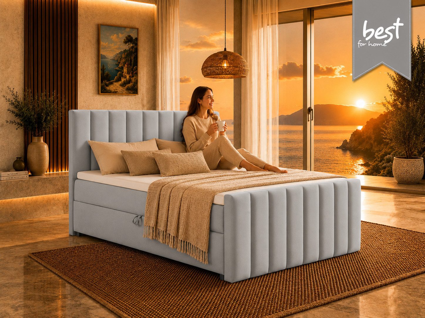 Best for Home Boxspringbett Trinity K10 mit Stauraum, Bonellmatratze & Komfort-Topper T30 (Boxspringbett-Set, 1-St., 140x200 160x200 180x200 200x200 cm), Ergonomischer Schlafkomfort, praktischer Stauraum