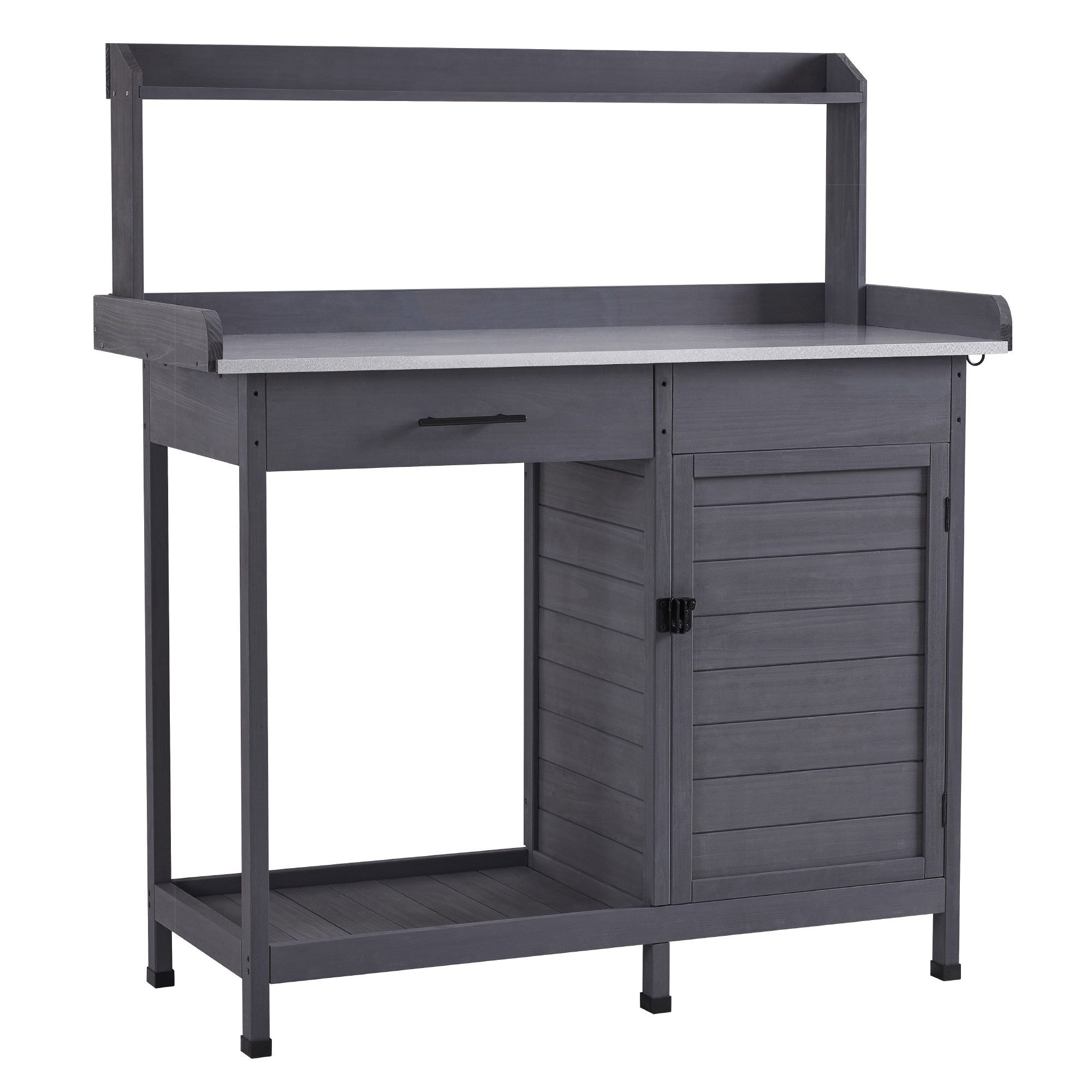 MCombo Pflanztisch MCombo Pflanztisch Gärtnertisch Blumentisch 0440/ 0440EY, mit Schublade, Ablage, Holz, Wetterfest mit 3 Haken