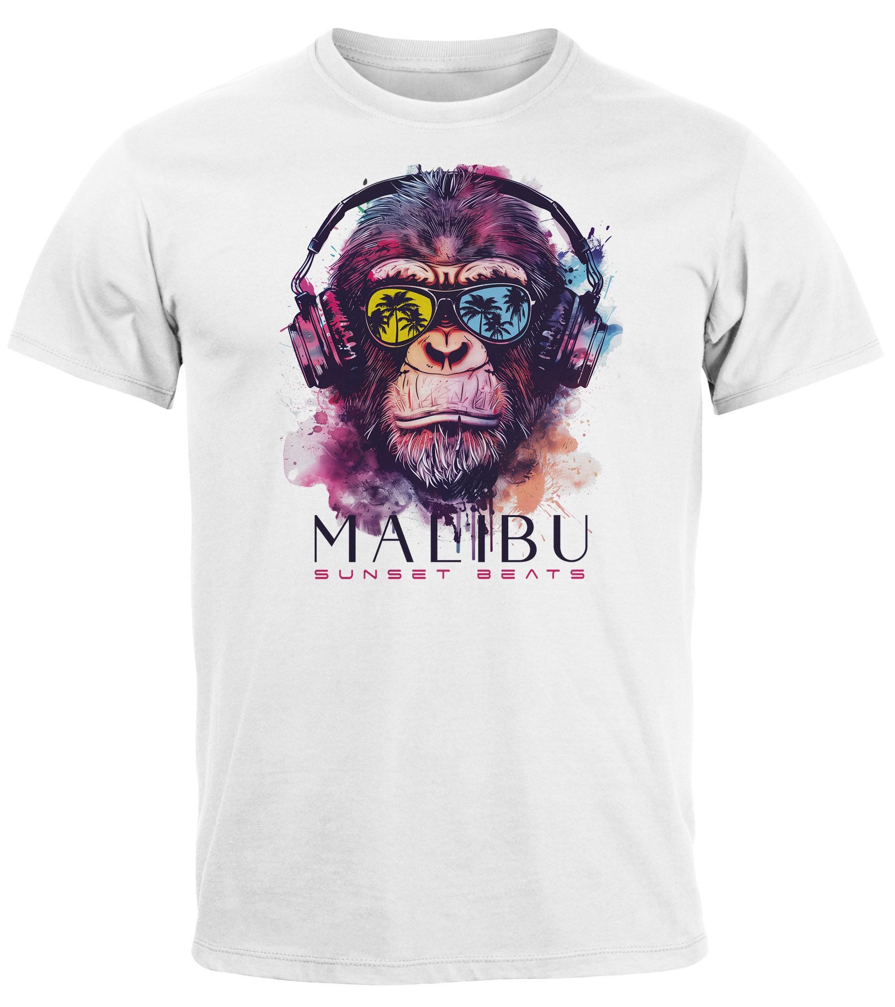 Neverless Print-Shirt Herren T-Shirt Affe mit Kopfhörer Musik Motiv Party F günstig online kaufen