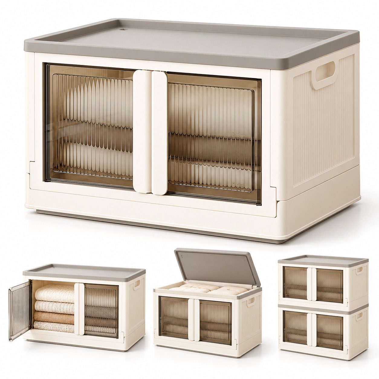 PLANEXPERT Aufbewahrungsbox Faltbare Aufbewahrungsbox mit Türen, Rollen & transparentem Design (Set, 1 St., 1er-Pack), Faltbare Box mit Rollen – vielseitig & mobil für jeden Raum
