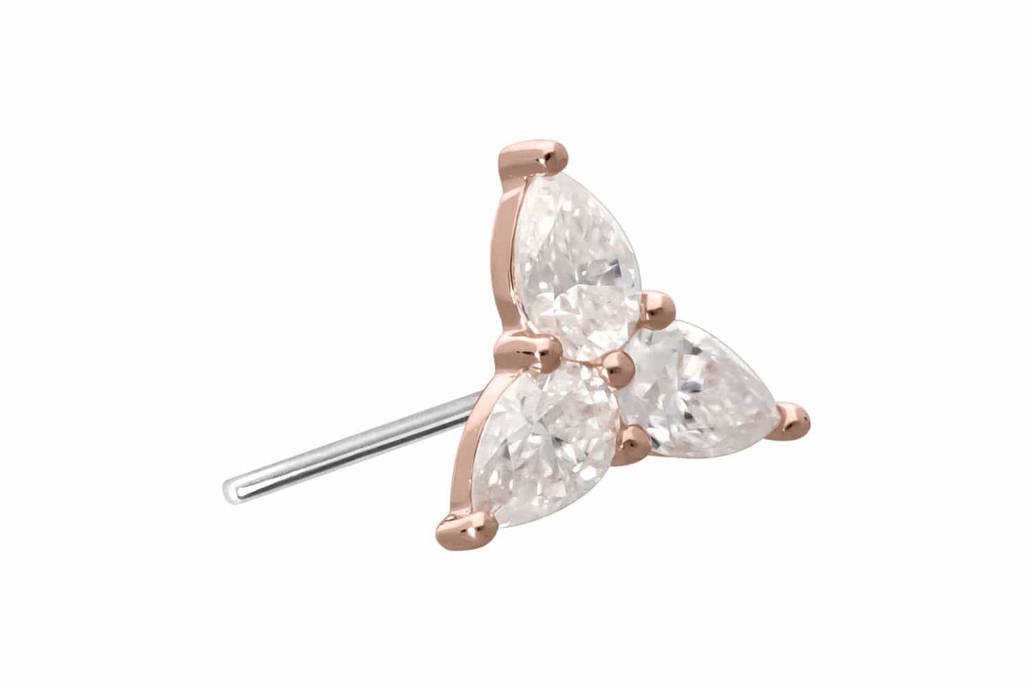 PIERCINGLINE Piercing-Set 14 Karat Gold Aufsatz mit Titan Push Pin MOISSANIT-BLUME (Push Pins, 1-tlg)