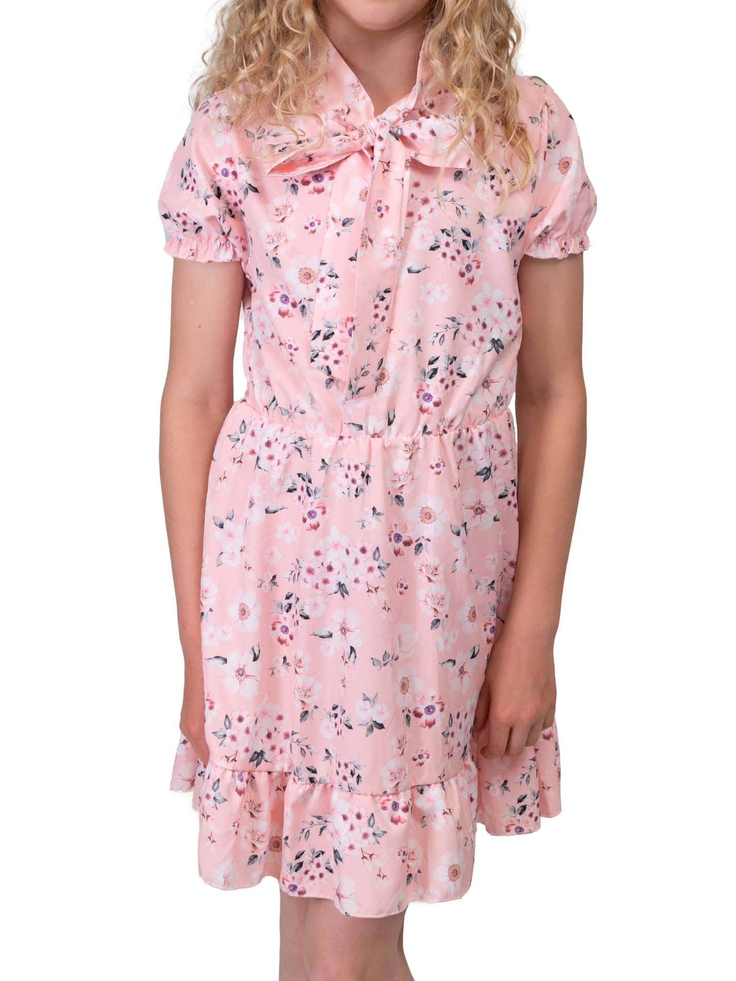 Sommerkleid Mädchen Kleid kurze Ärmel Voant Stehkragen 30381
