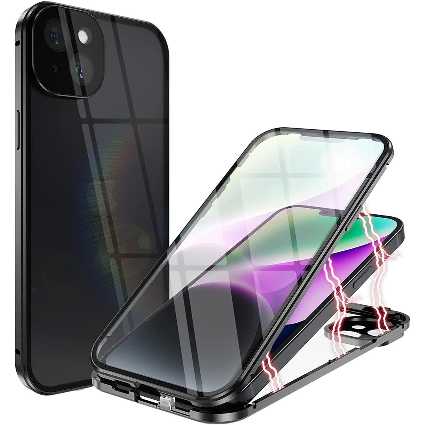 CoolGadget Handyhülle Metall Magnet Handy Case für Apple iPhone 15 Plus 6,7 Zoll, Hülle 360 Grad Schutz Cover Gehärtetes Glas für iPhone 15 Plus