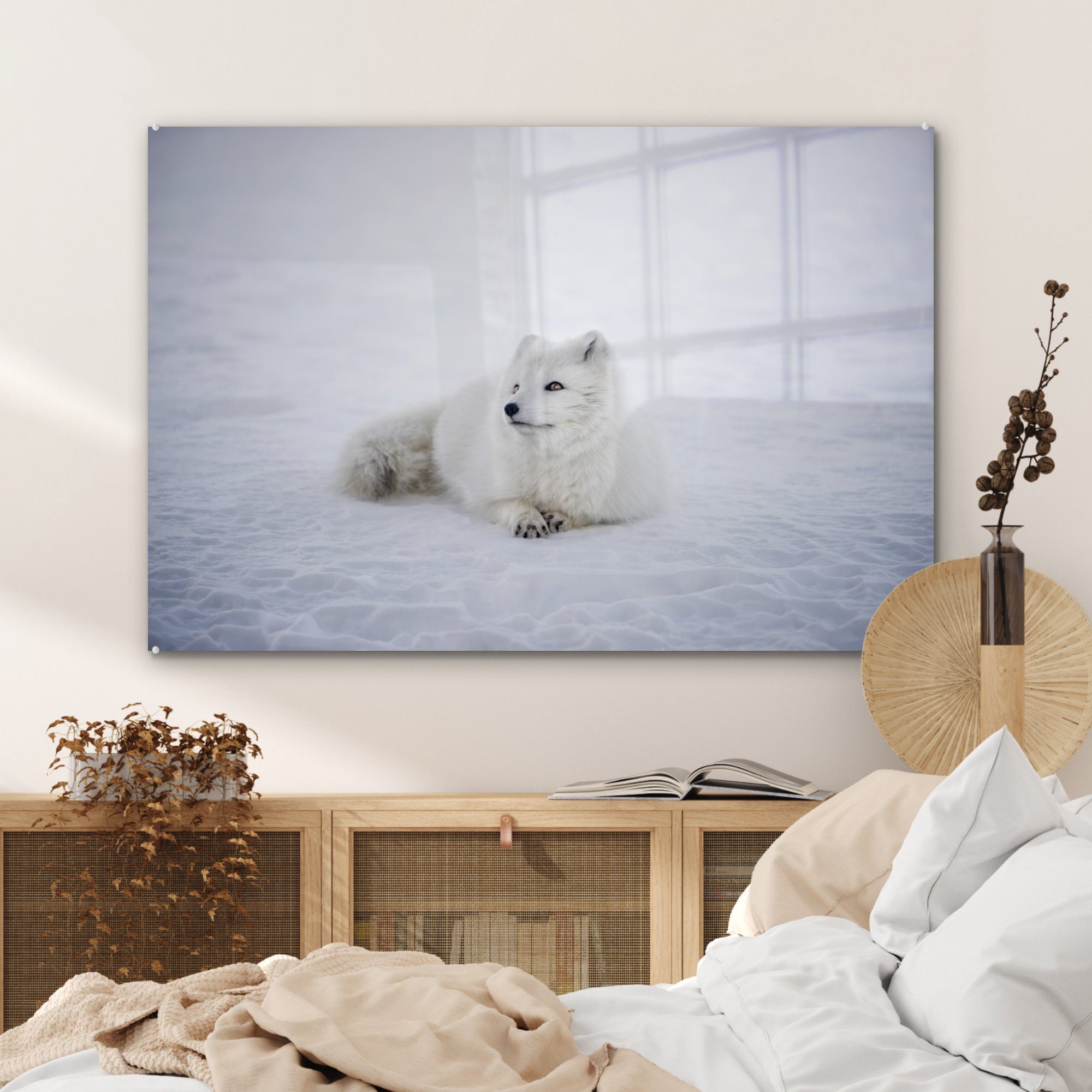 - St), Weiß Schnee, (1 Acrylglasbild & Wohnzimmer MuchoWow Fuchs - Schlafzimmer Acrylglasbilder