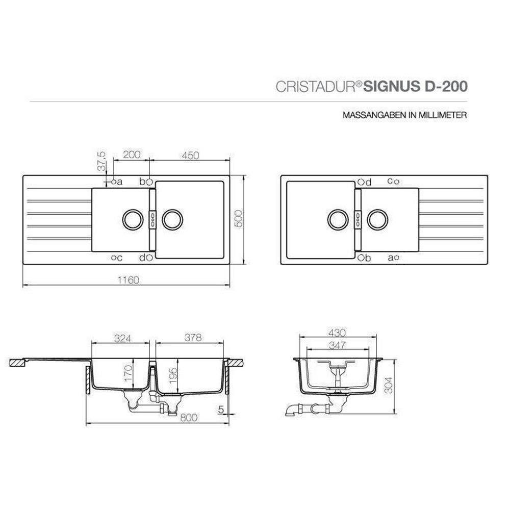 Signus 116/50 Schock A, D-200 Silverstone Cristadur cm Einbauspüle Granitspüle SIL Schock