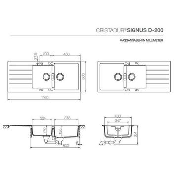 Schock Granitspüle Schock Cristadur Signus D-200 A Stone STO Exzenterbedienung, 116/50 cm