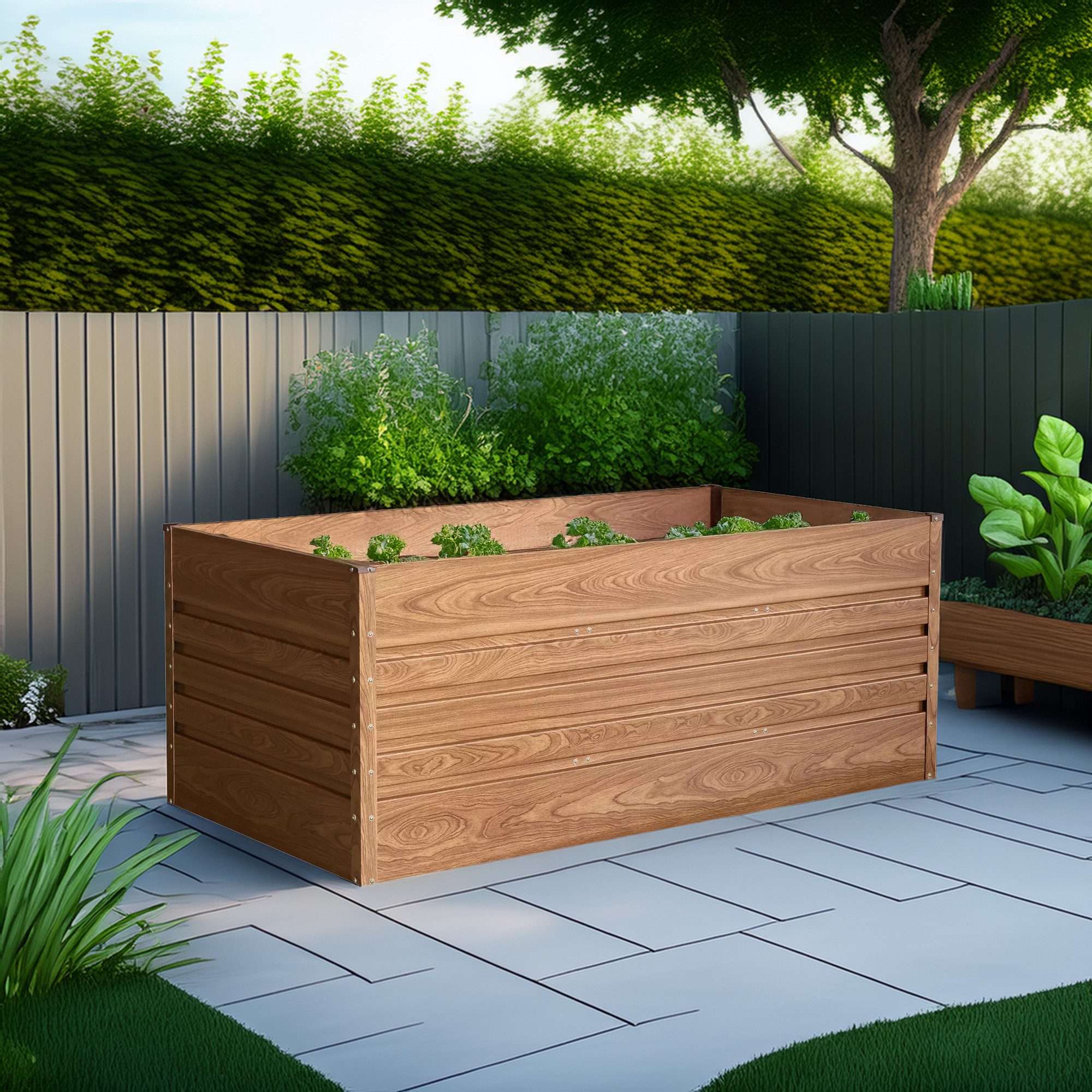 TOPCENT Frühbeetaufsatz Hochbeet aus Metall in Holzoptik 180 × 70 × 90 cm