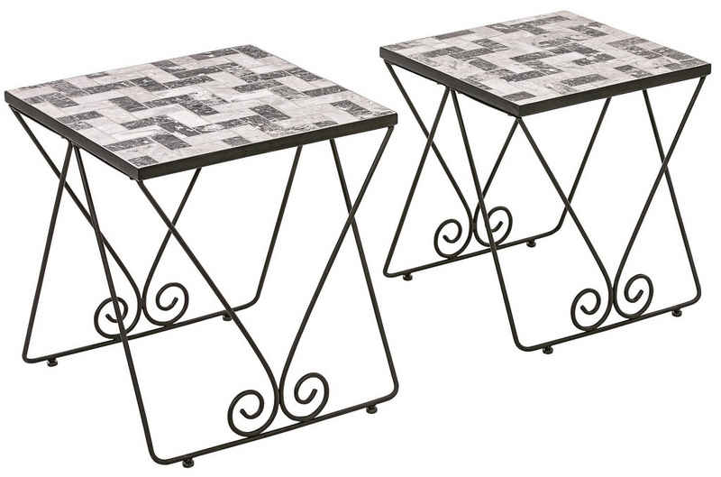 Dehner Gartenstuhl »Beistelltisch Letizia mit Mosaik, 2er-Set, Eisen«, Set aus zwei Mosaikbeistelltischen für Terrasse, Balkon oder Garten