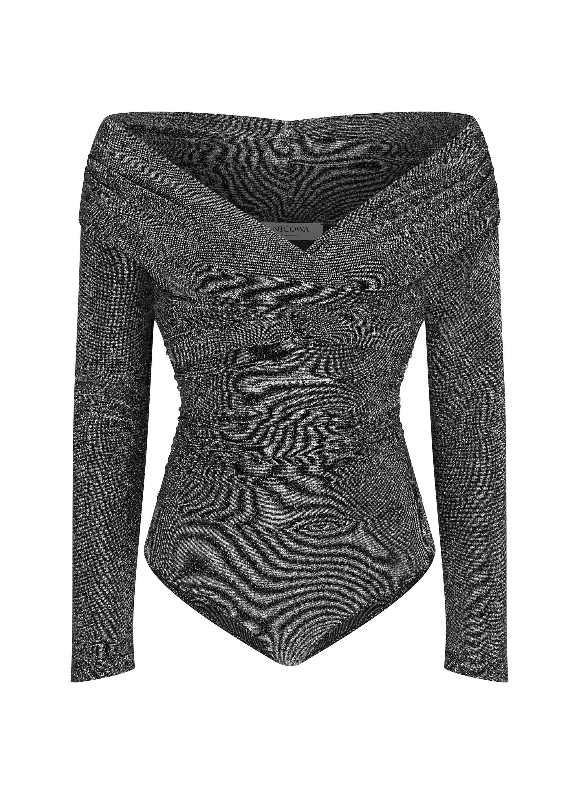 Nicowa Langarmshirt AWILONO (1-tlg) mit Bardot-Ausschnitt aus Jersey-Lame günstig online kaufen