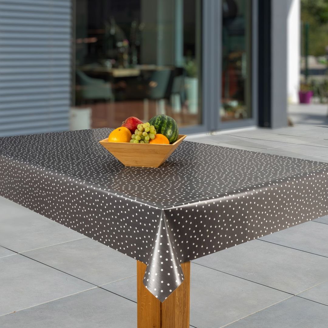 laro Tischdecke Wachstuch-Tischdecken Abwaschbar Punkte weiß – grau  rechteckig