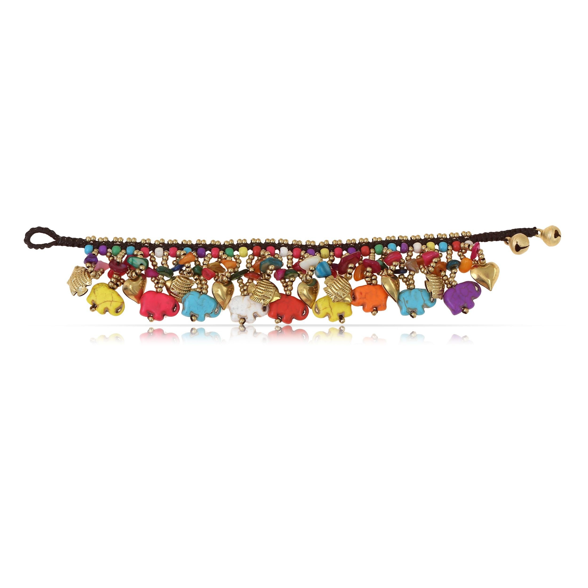 Made by Nami Perlenarmband Boho Damen mit Türkisen Perlen und weißen Steinen Hippie Accessoires, Geschenke für Frauen 16 + 4 cm Länge