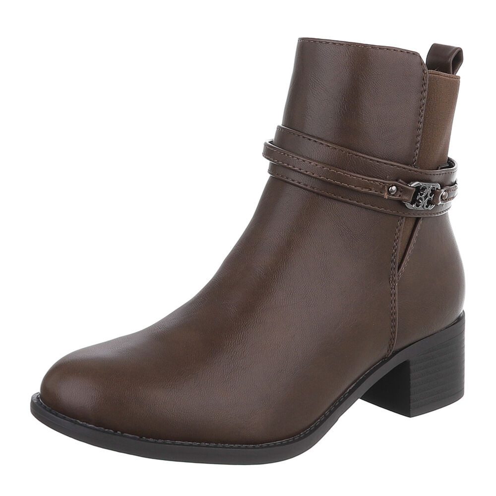 Ital-Design Eleganter Ankle Boot mit Riemen für Damen Stiefelette (90598512) Blockabsatz Stiefeletten in Braun