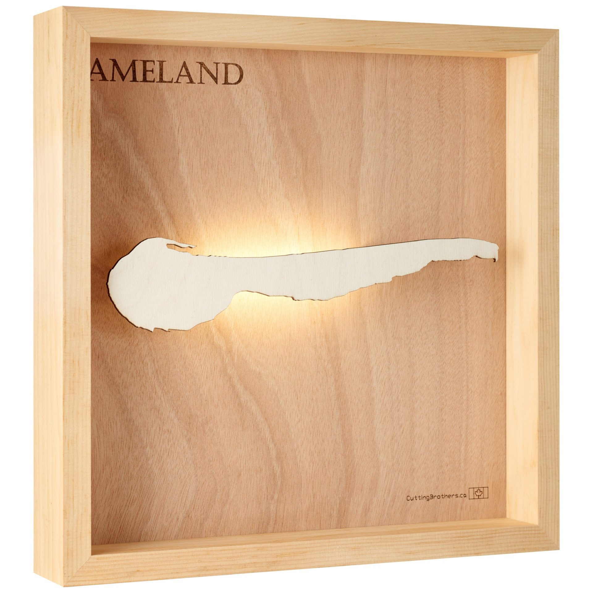 Cutting Brothers LED-Bild Ameland 35x35 cm, LED-Holz-Wandkarte, mit indirekter Beleuchtung, handgefertigt aus Echtholz