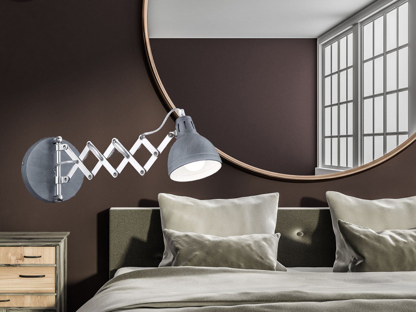 Reality Leuchten LED Wandleuchte, LED wechselbar, Warmweiß, innen mit Schalter und Stecker Leselampe Wand Bett ausziehbar bis 53cm