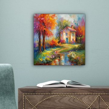 OneMillionCanvasses® Leinwandbild Landschaft - Farbenfroh - Ölgemälde - Kunst, (1 St), Leinwand Bilder für Wohnzimmer Schlafzimmer, 20x20 cm