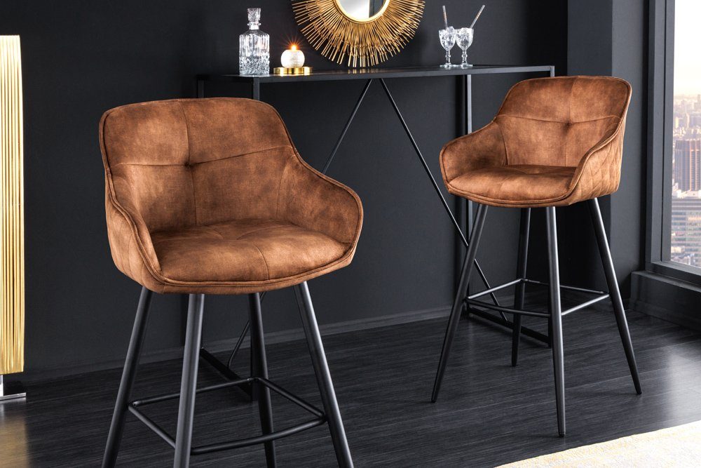 riess-ambiente Barhocker EUPHORIA rost braun/schwarz – Samt, Metall-Beine, mit Lehne (Einzelartikel, 1 St), bequeme Polsterung mit Fußablage – ideal für Bar oder Küchentheke