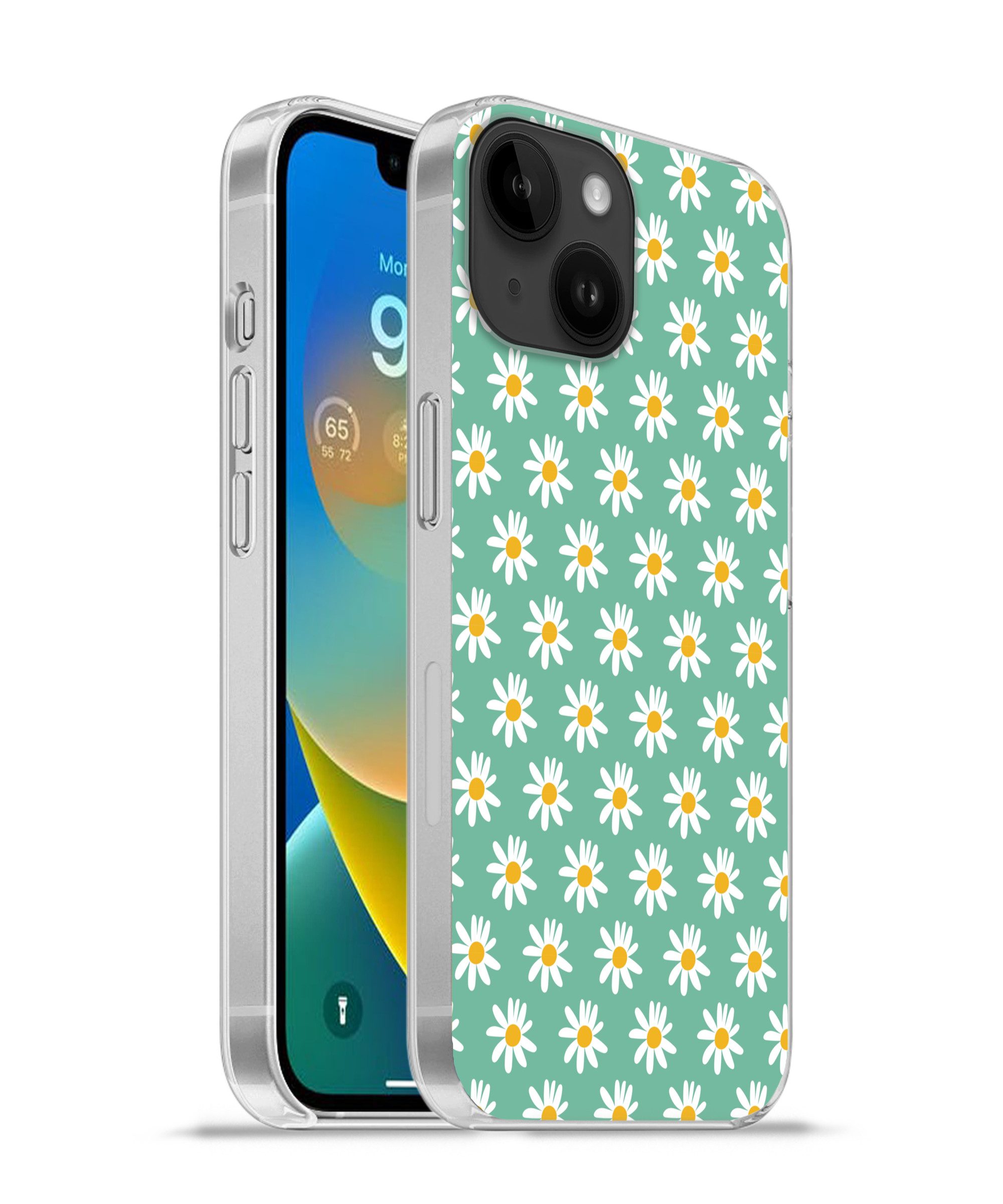 MuchoWow Handyhülle für Apple iPhone 14 Gänseblümchen - Muster - Grün - Blumen, Smartphone-Bumper, Print, Handy Schutzhülle Dünn