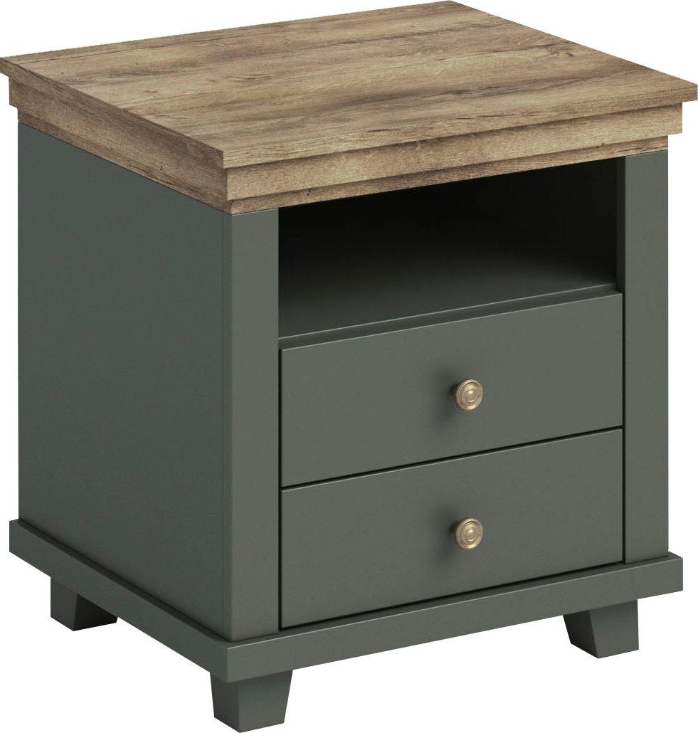 Home affaire Nachtkommode Evora mit 2 Schubläden, Nachttisch in 2 verschieden Farben erhältlich, 52x42x54 cm (BxTxH), Beistelltisch mit MDF-Applikationen, Landhausstil