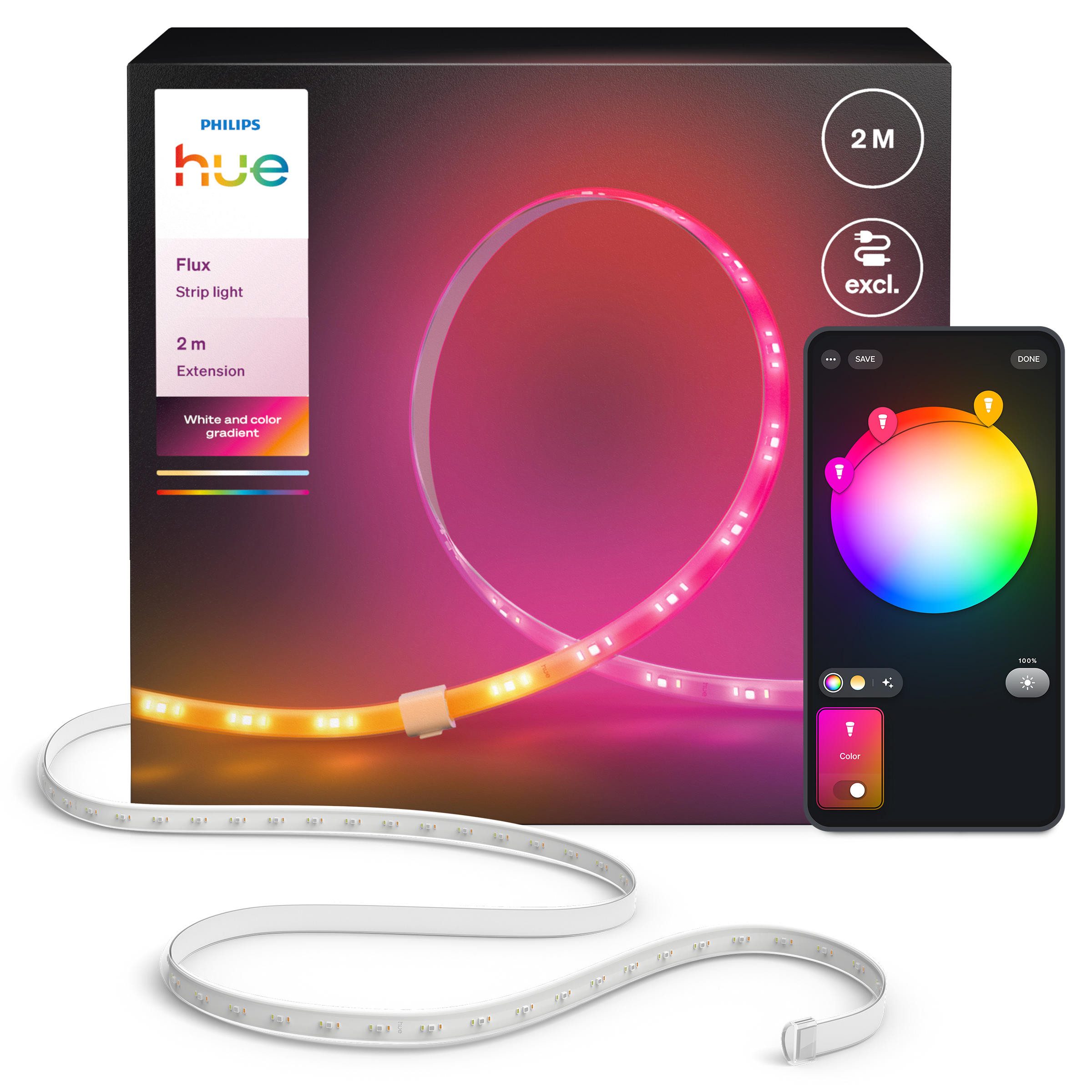 Philips Hue LED-Streifen Flux Gradient LED-Streifen Zubehör, steuerbar per App, RGBWWIC, Verlängerungs-Set, Farbverläufe, selbstklebend, kürzbar