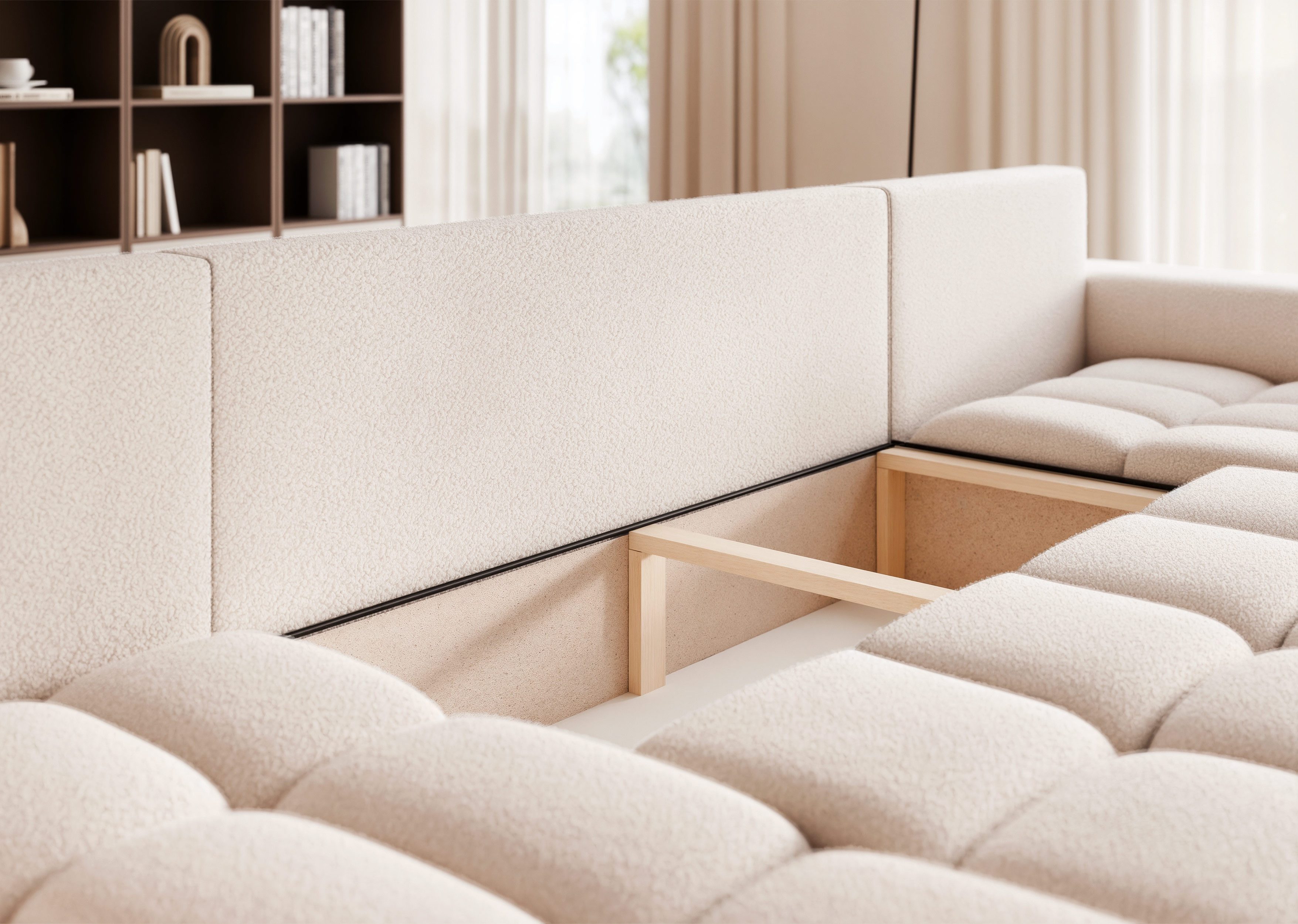 yourhouse24 Wohnlandschaft XXL U-Sofa OLI U mit tiefer Steppung (318 cm) – Bouclé-Stoff, Seite universal – Bild 4 von 5