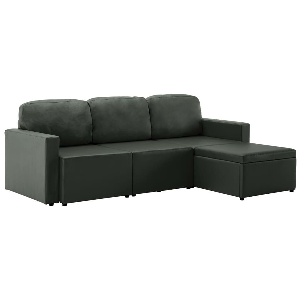 Sofa Modulares 3-Sitzer Schlafsofa Grau Kunstleder