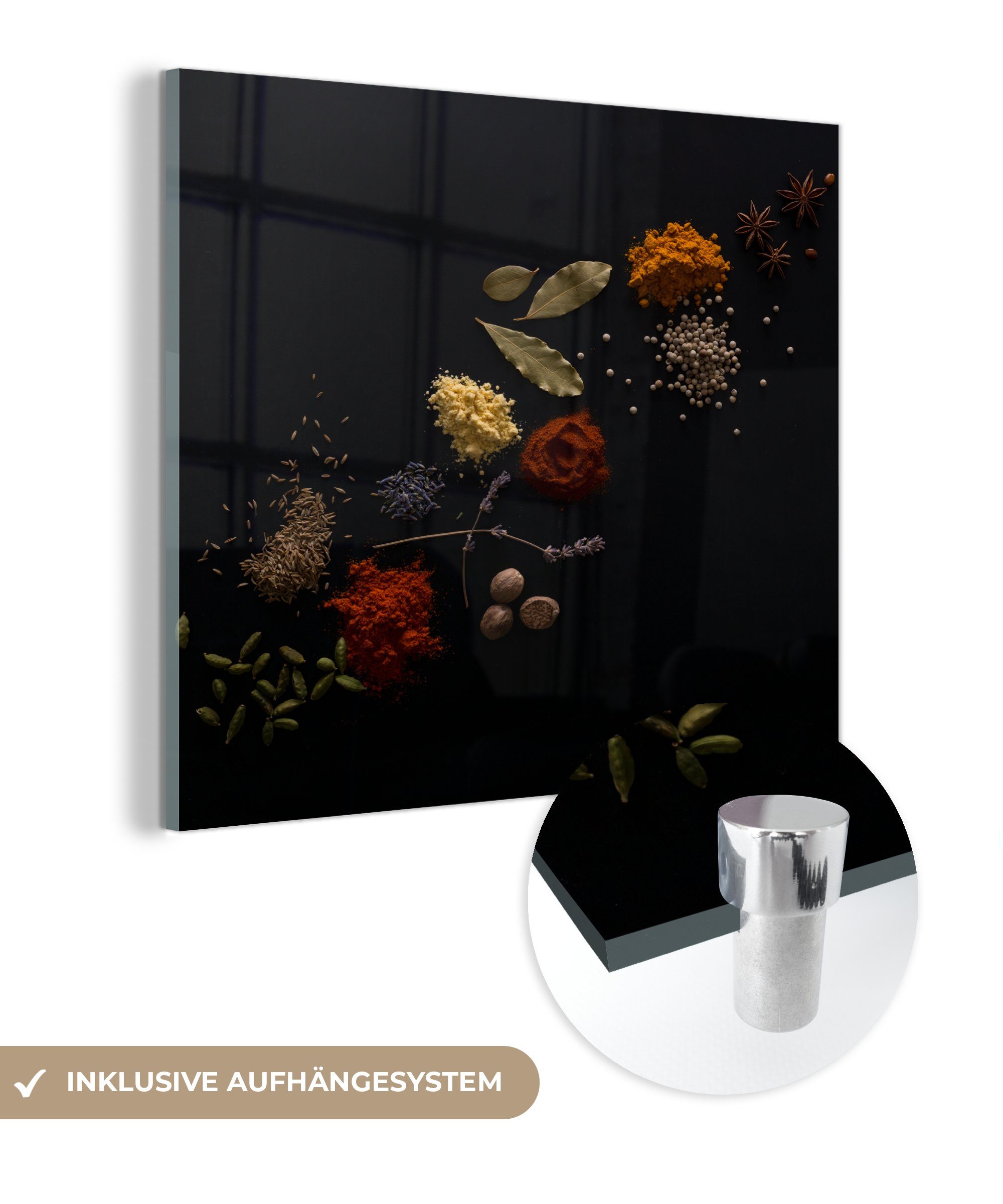 MuchoWow Acrylglasbild Kräuter - Schwarz - Gewürze - Küche - Kochen, (1 ...