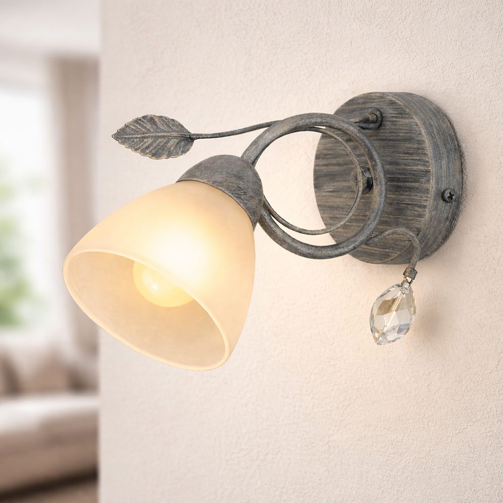 TRIO Leuchten Wandleuchte, Leuchtmittel nicht inklusive, Landhaus Stil Wand Beleuchtung Lampe Leuchte grau antik Blätter