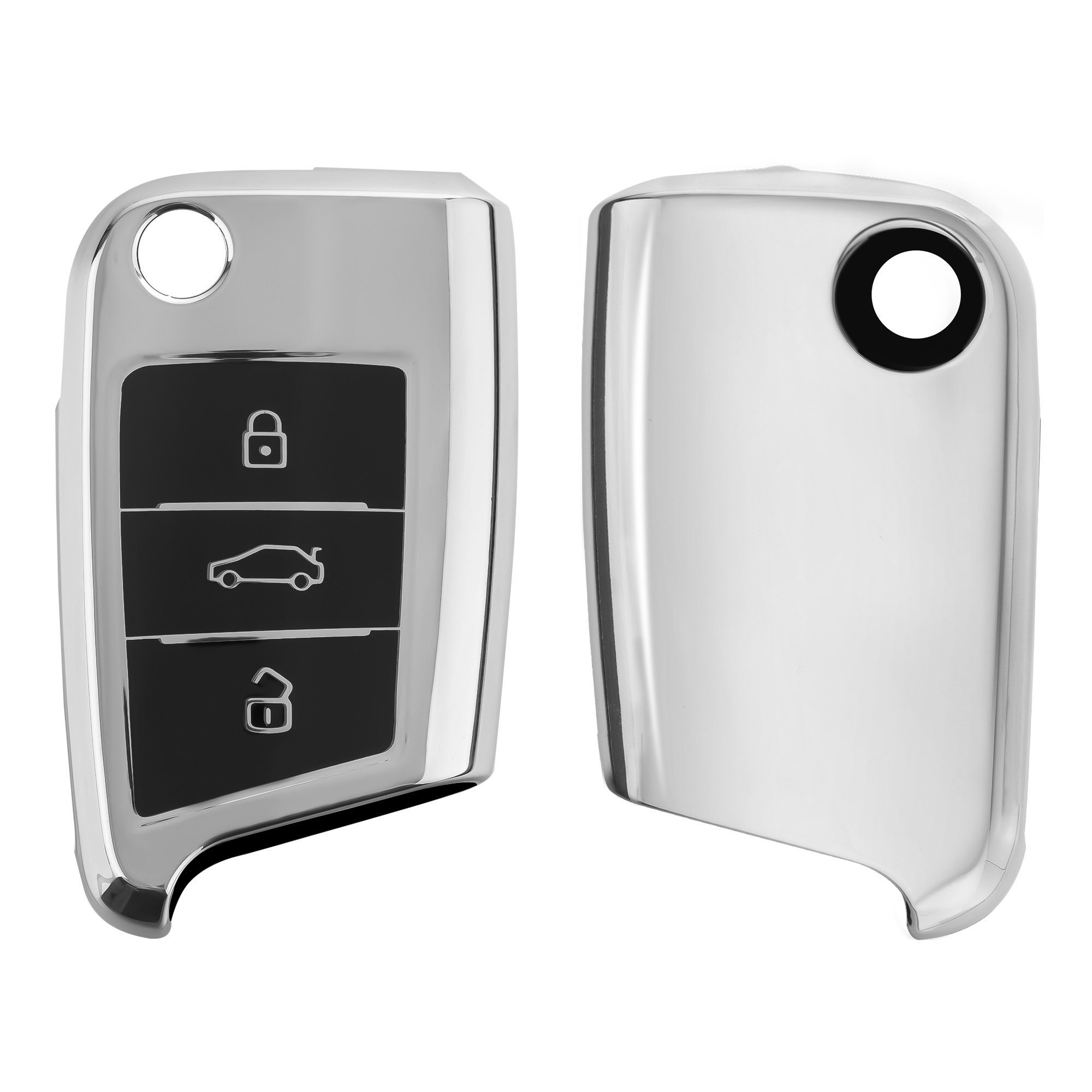kwmobile Schlüsseltasche Autoschlüssel Hülle für VW Golf 7 MK7, Schlüsselhülle Silikon Case Schlüssel Cover Hochglanz Silber