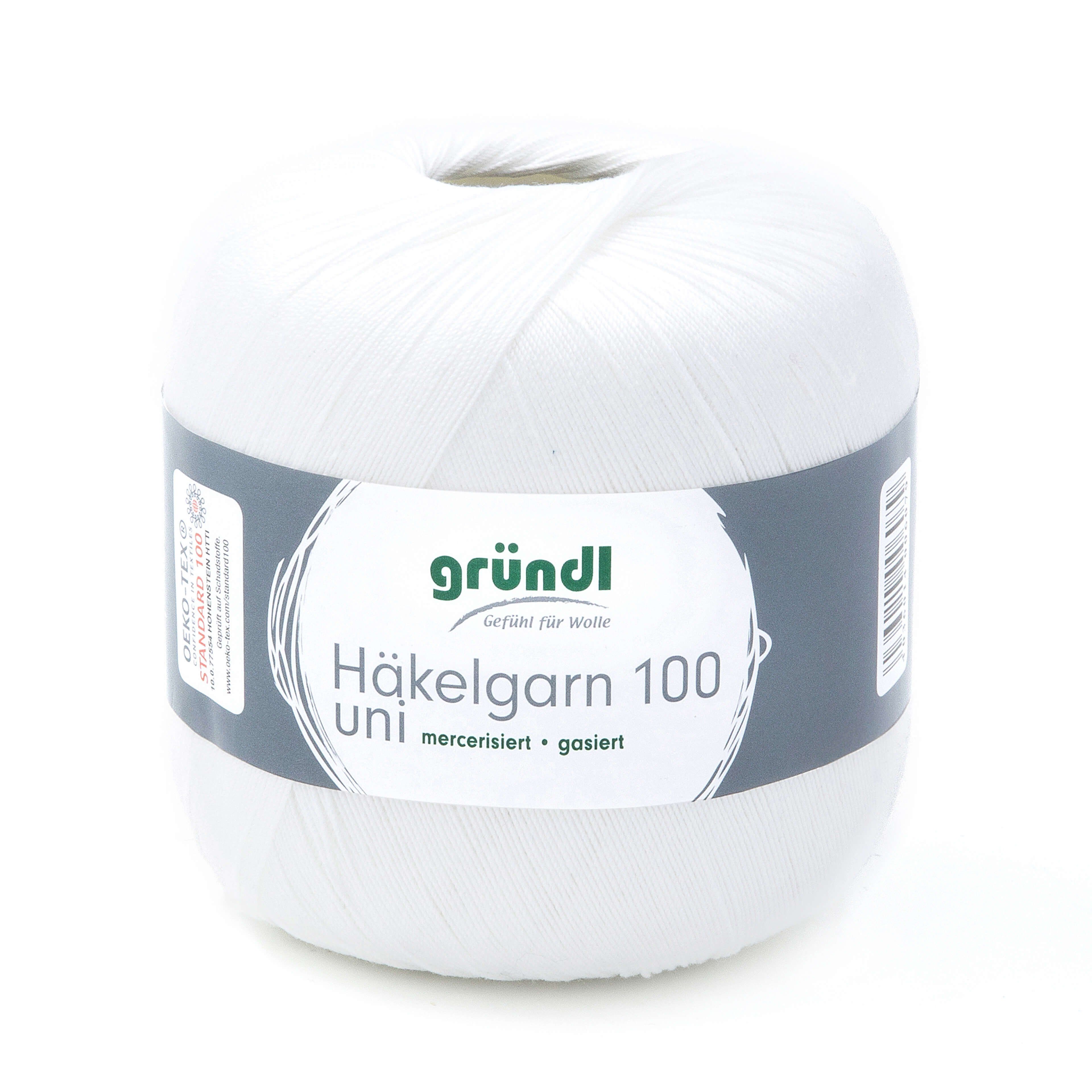 Gründl Häkelgarn 100, Baumwolle dünn zum Häkeln Handarbeiten DIY, 100g Häkelwolle, 566,00 m (Baumwollgarn, Filethäkelgarn), 60° waschbar