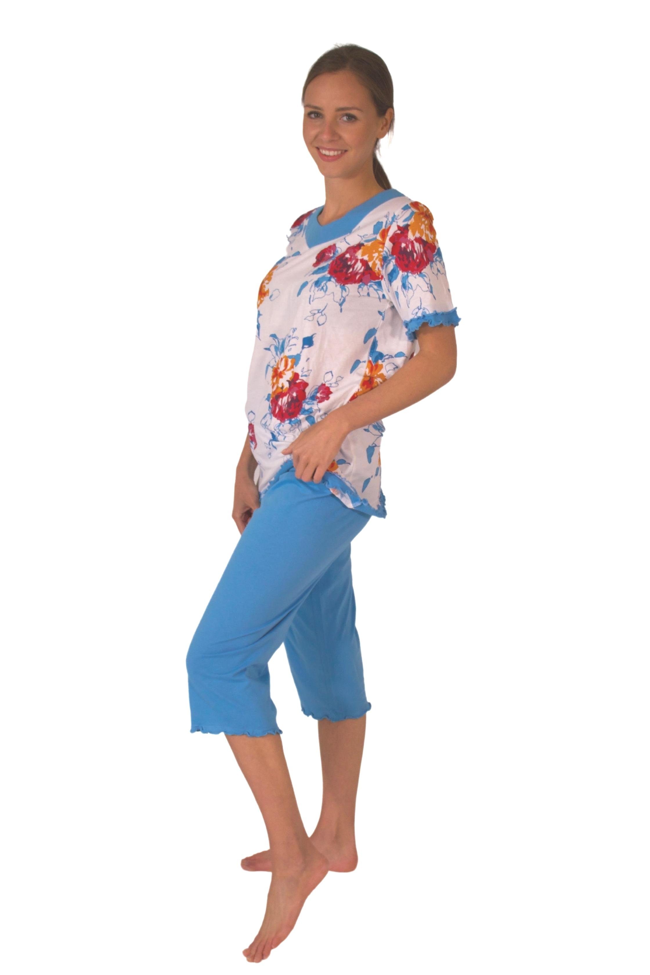 DF638cd (Spar-Set, Capri-Pyjama Pyjama Baumwolle-Jersey Capri 1 Set) Bermuda Consult-Tex hautsymphatische blau Damen