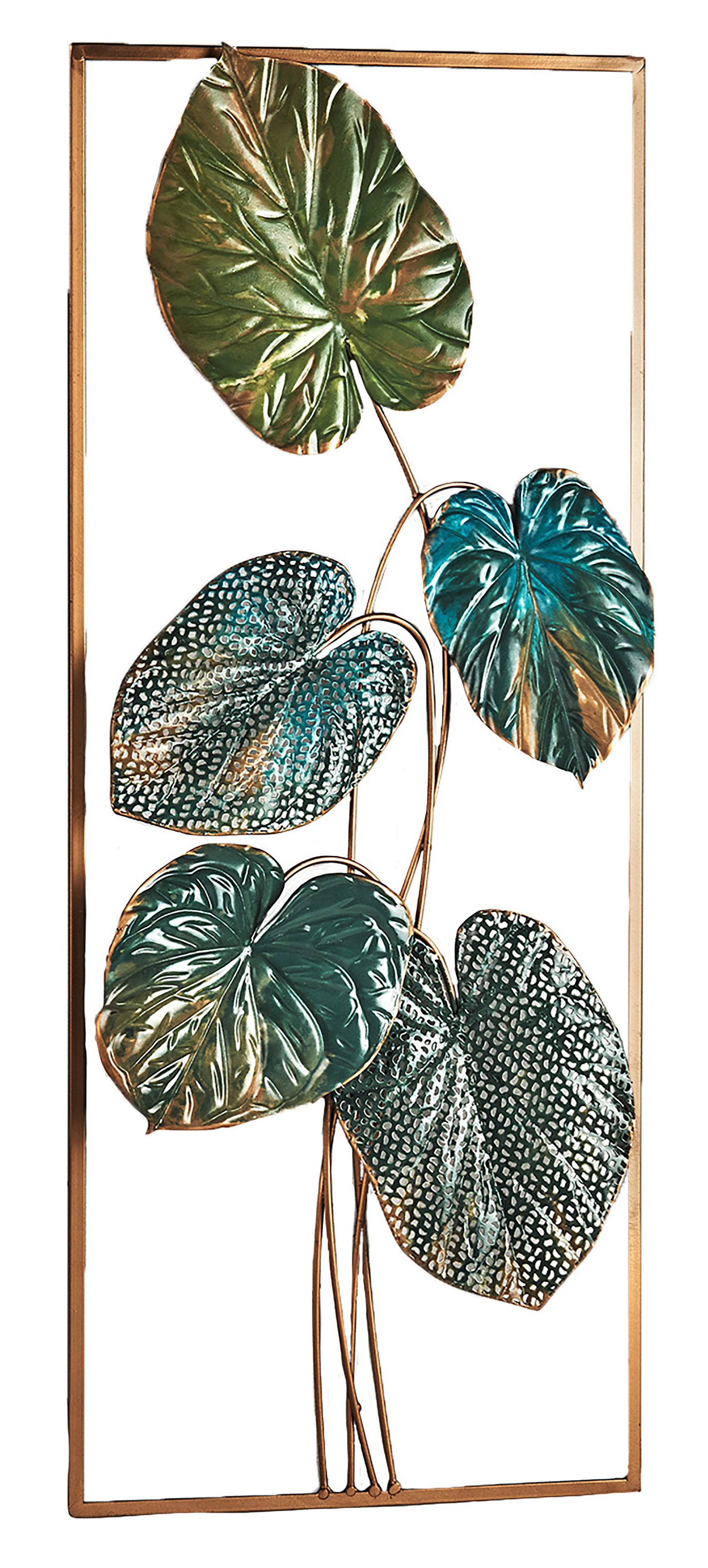 Kobolo Wandbild Wanddeko Metallbild - SORAS - Metall - grün gold, Blatt (Ei günstig online kaufen