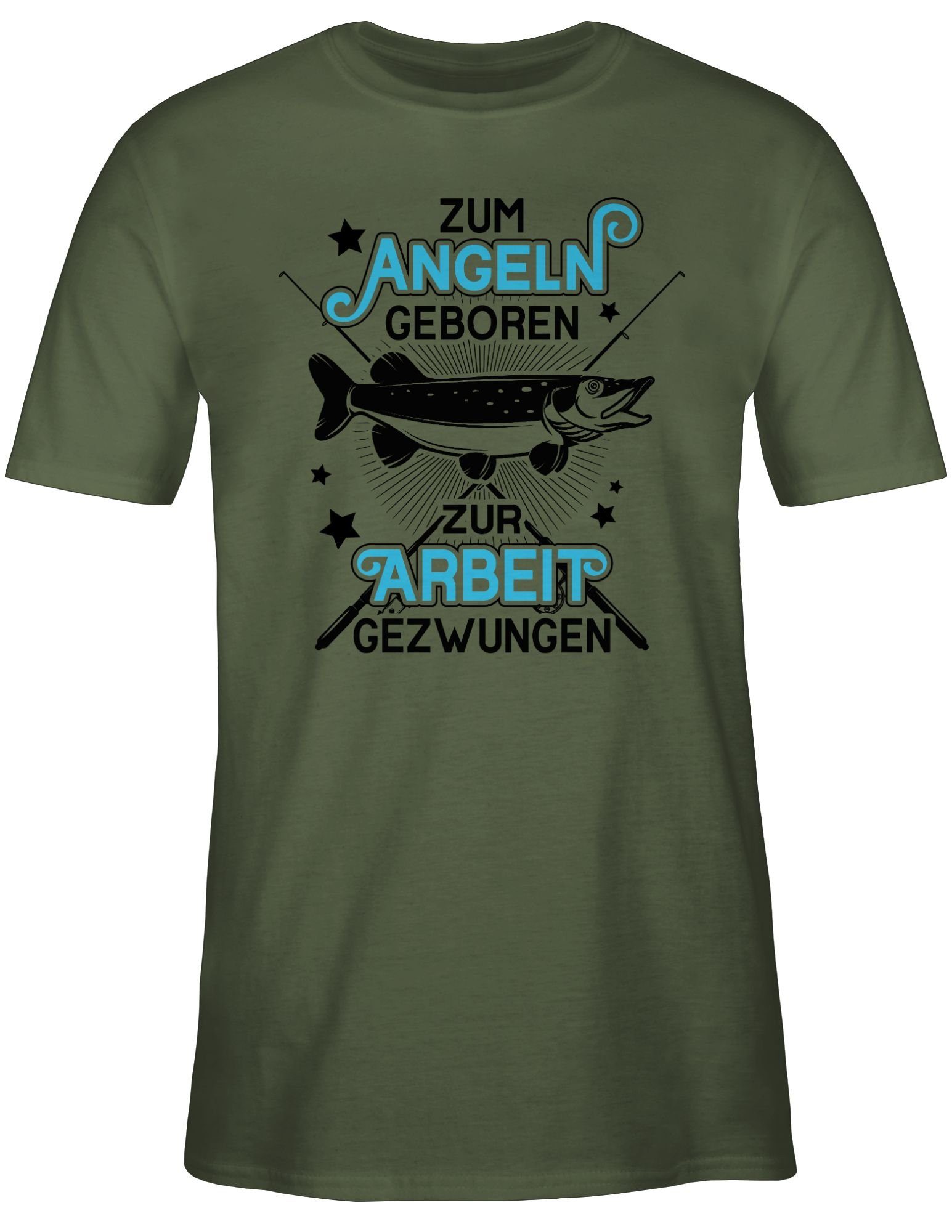 Arbeit Army gezwungen Geschenke Angler 2 - - Zum Zur Shirtracer geboren Angeln Grün schwarz T-Shirt