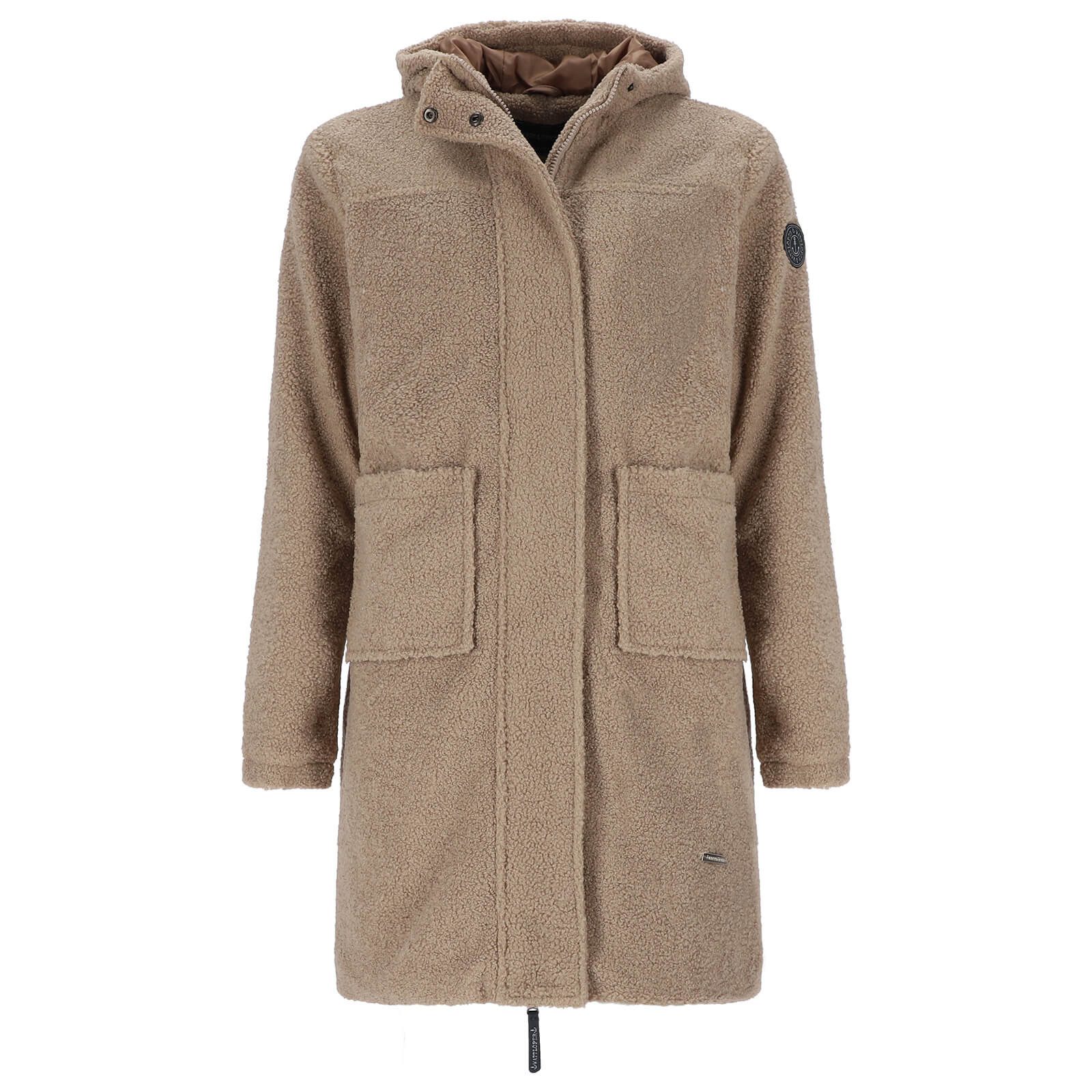 Wattlöper Wintermantel 50852SH Damen Mantel Fleecemantel Oversize aus Curly-Fleece mit Kapuze Angeschnittene Kapuze, Taftfutter, Aufgesetzte Taschen, Applikationen