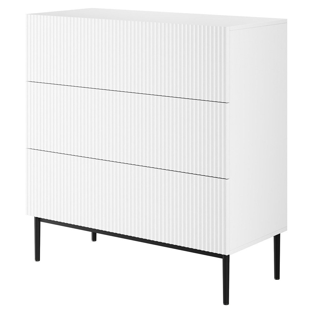 Lomadox Kommode NAVASOTA-141, 100 cm breit, weiß matt mit schwarzen Beinen, 3 Schubladen