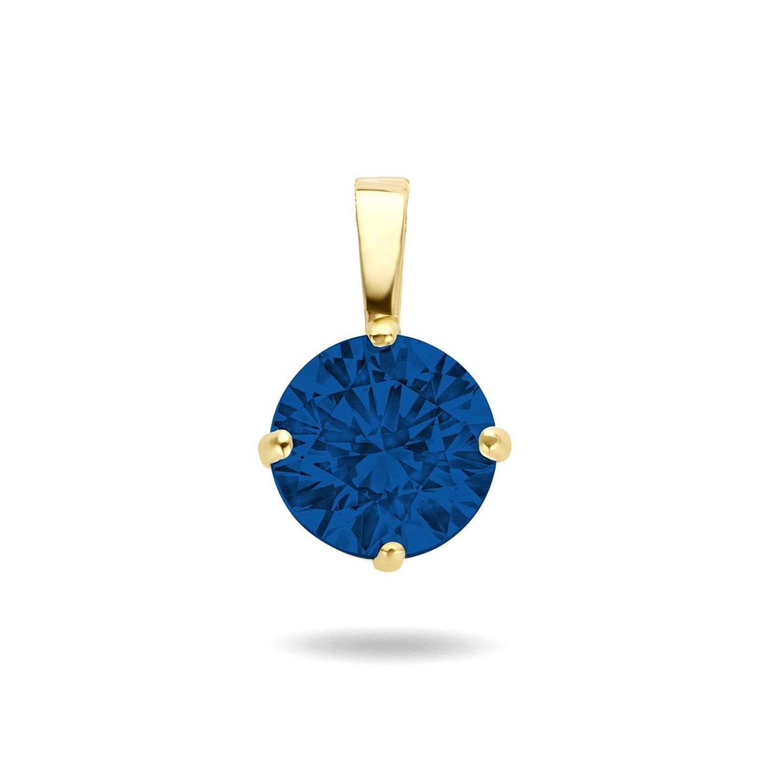 Kettenanhänger 585er Gelbgold Kettenanhänger Zirkonia rund 4 mm saphirblau
